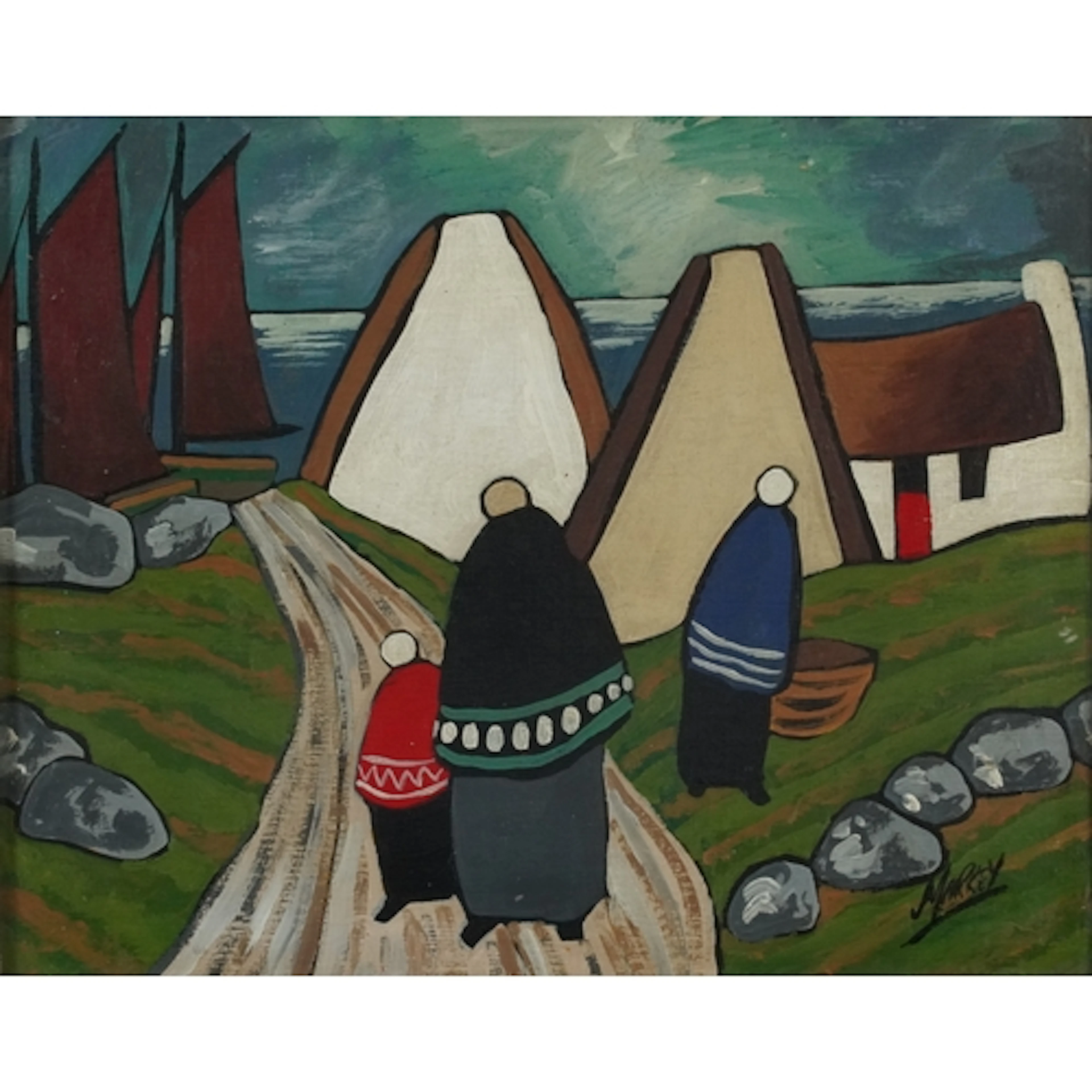 Manner of Markey Robinson - Figures before boats, Irish scho...