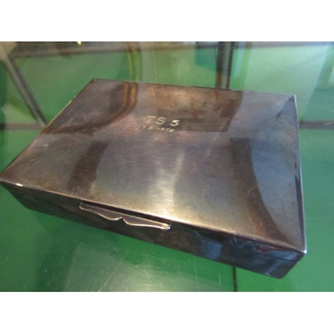 Silver Cigarette Case Rectangular Form Hinged Cover Cedarwoo...