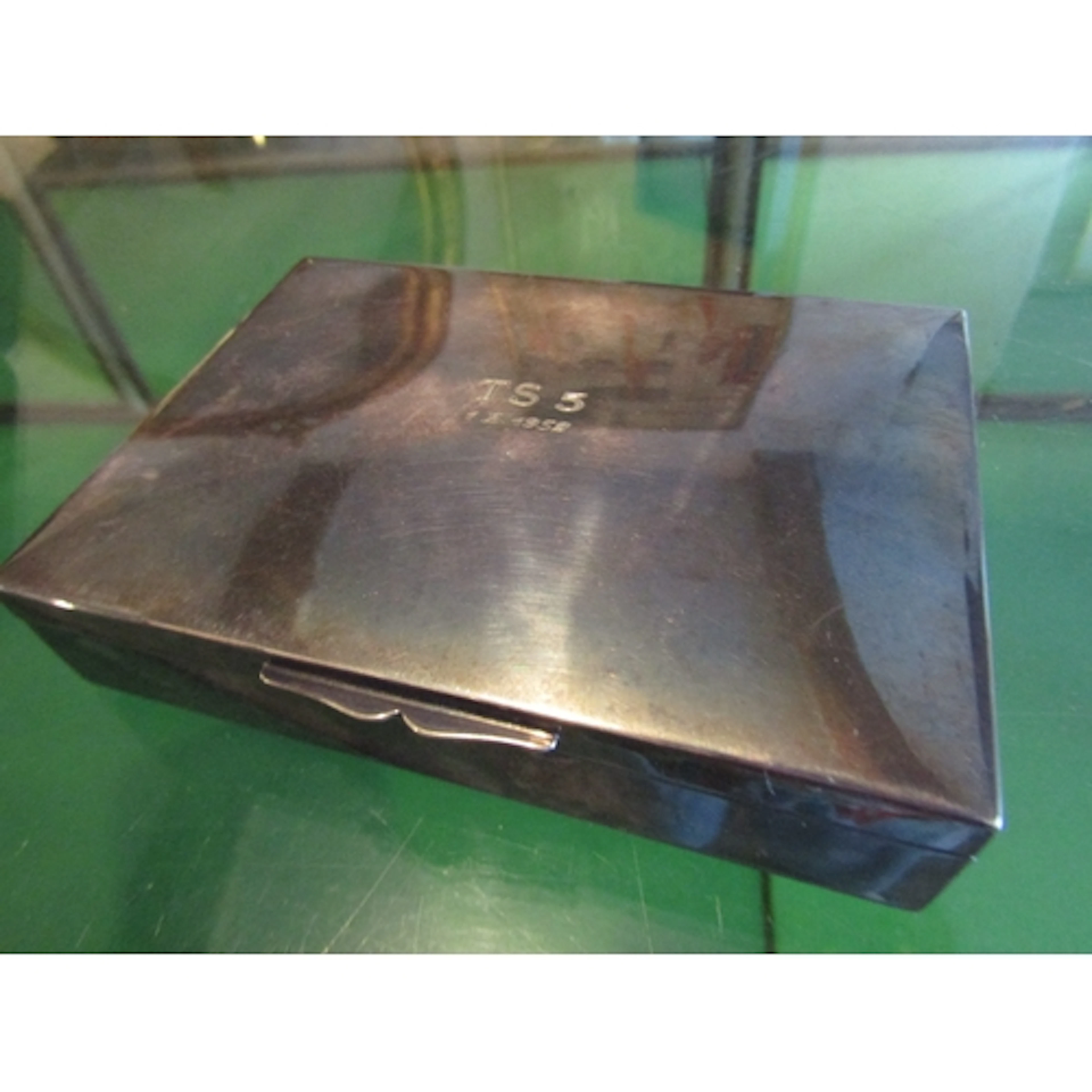 Silver Cigarette Case Rectangular Form Hinged Cover Cedarwoo...