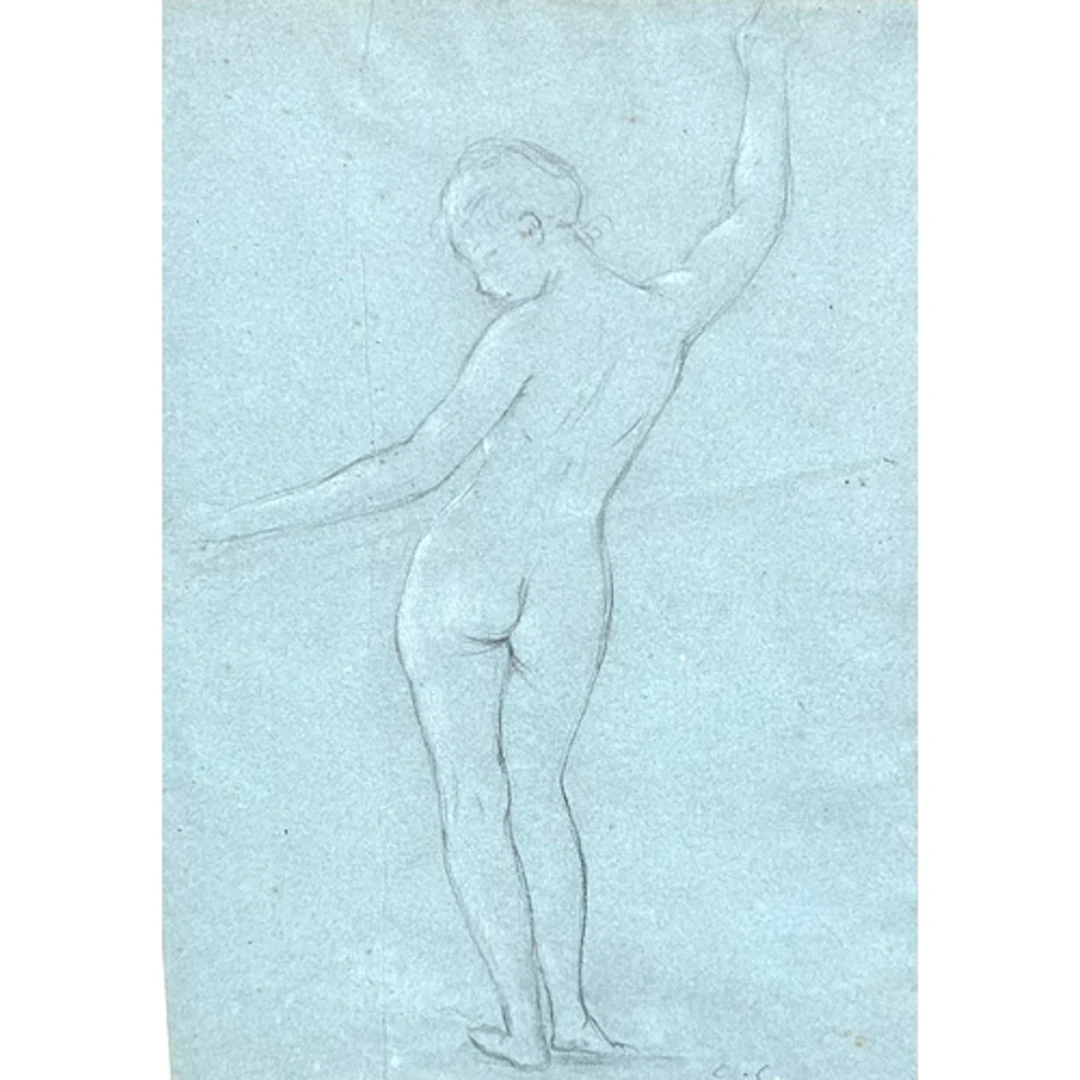GEORGE CLAUSEN (BRITISH, 1852-1944): STANDING NUDE Pencil on...
