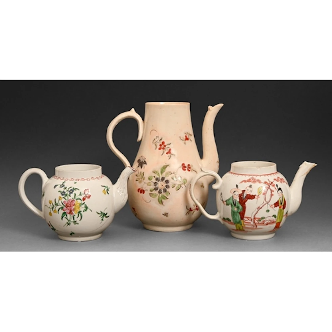 A Bristol coffee pot, c1770, of baluster form, painted with ...