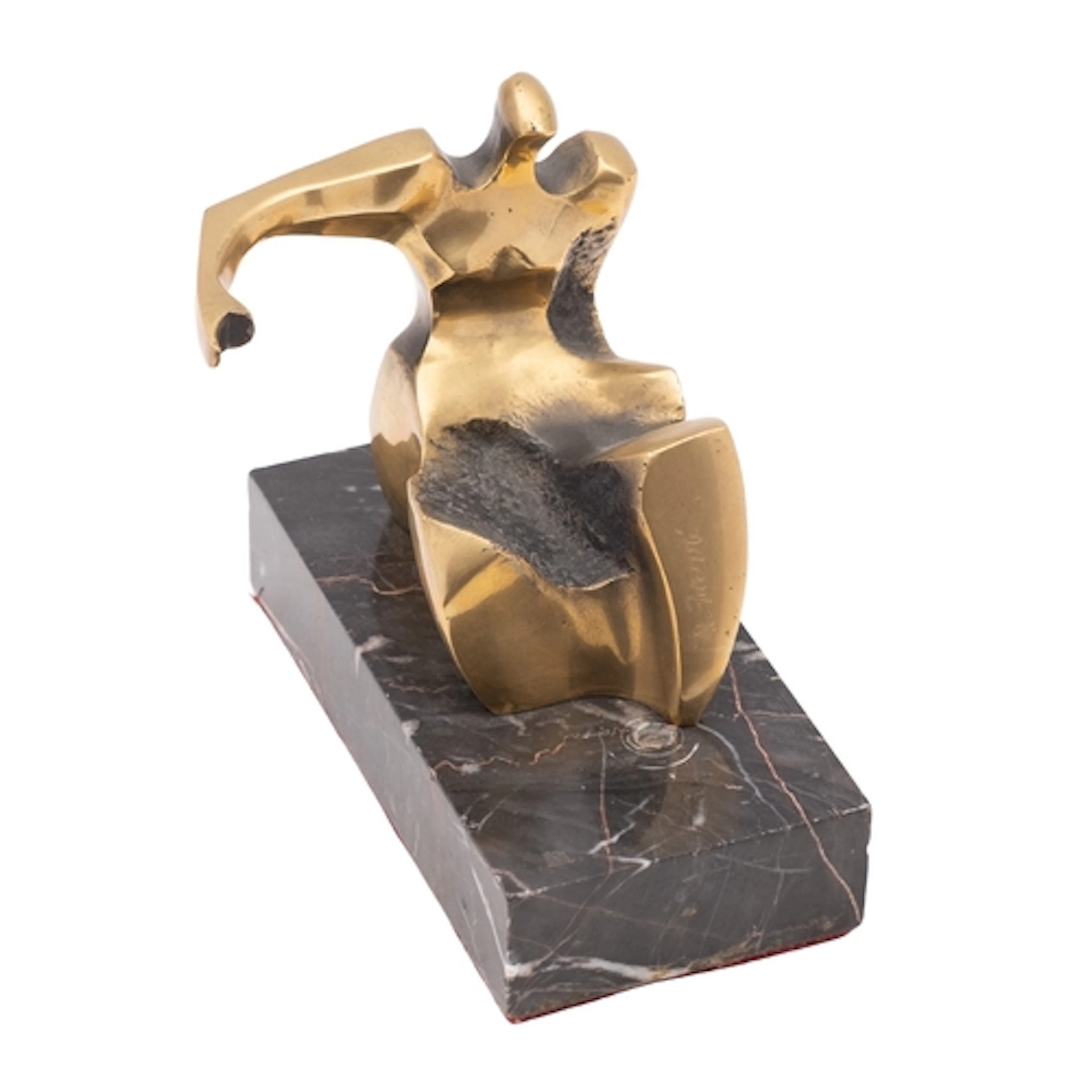 M.Fiarre, in the manner of Henry Moore, a bronze model of an...