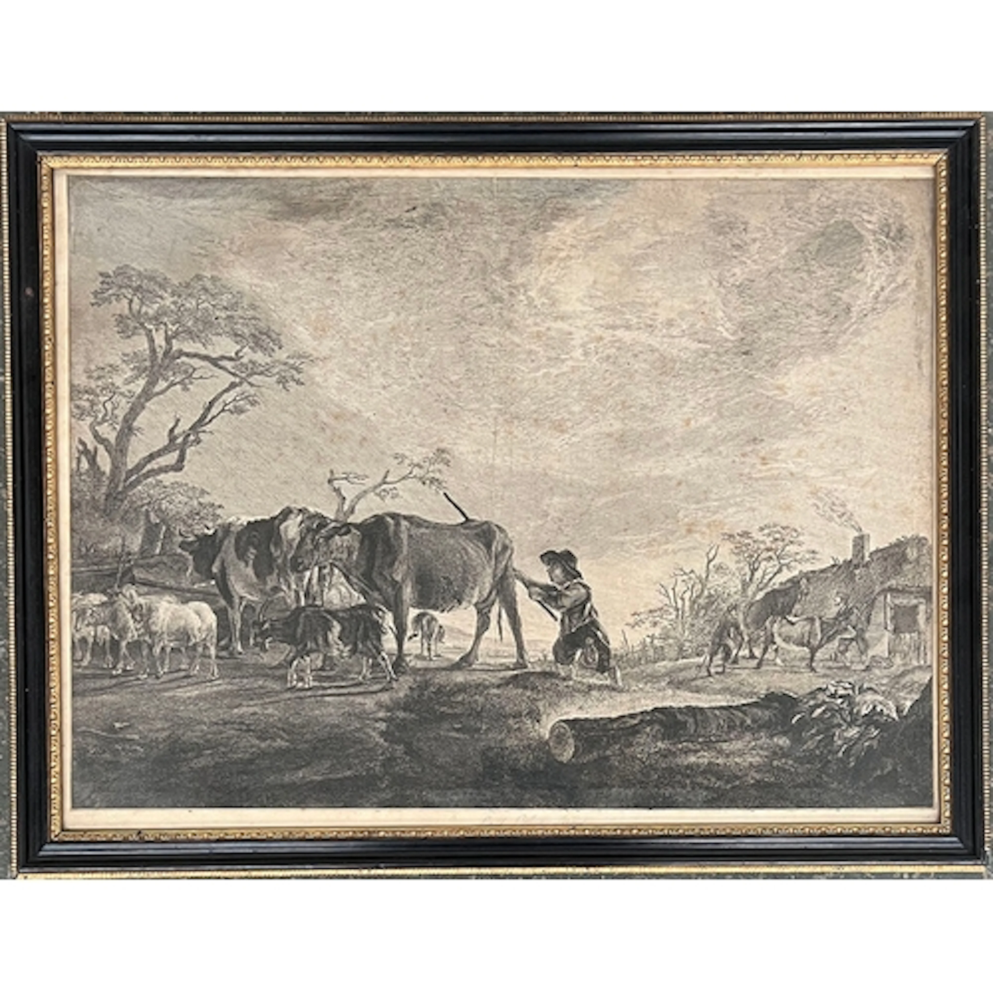 After Pieter Nolpe, engraving of cattle and goats in a pasto...
