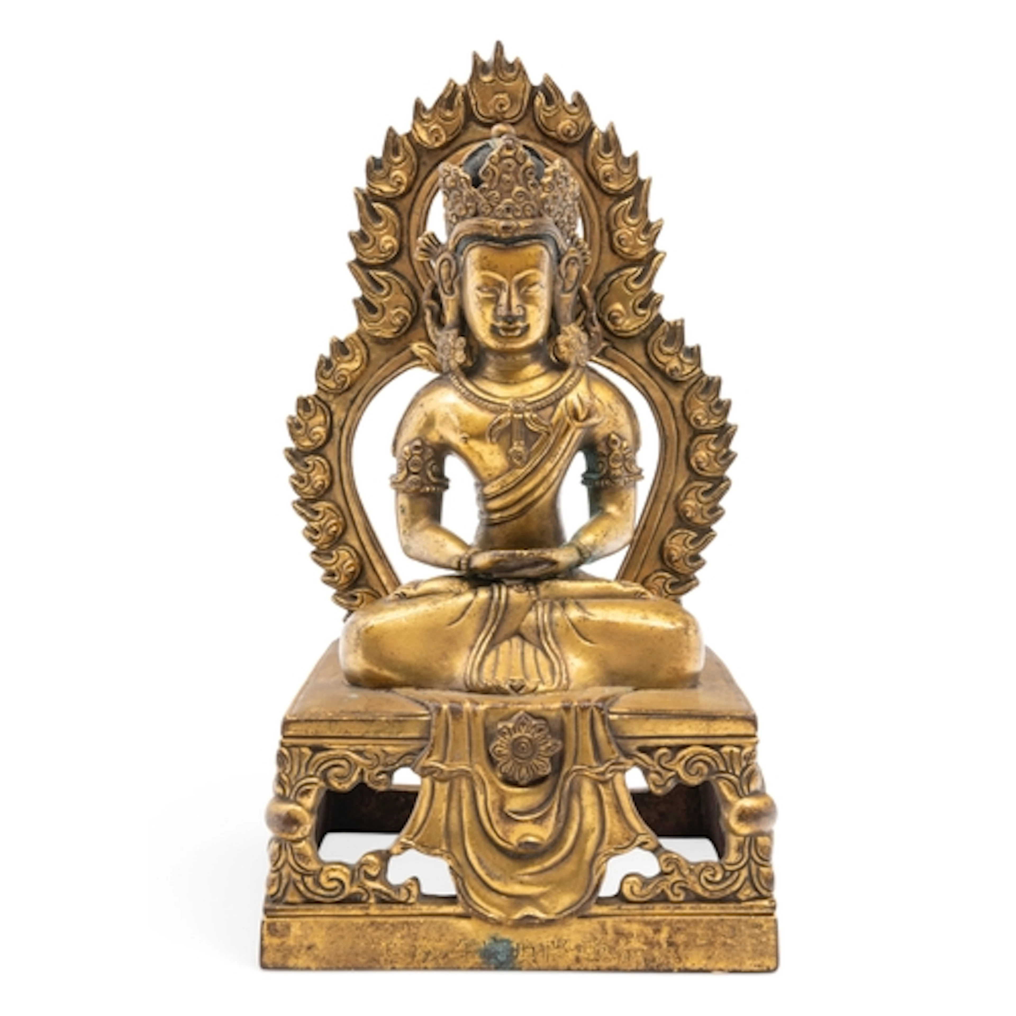 A GILT BRONZE BUDDHA OF AMITAYUS 19TH / 20TH CENTURY bears a...