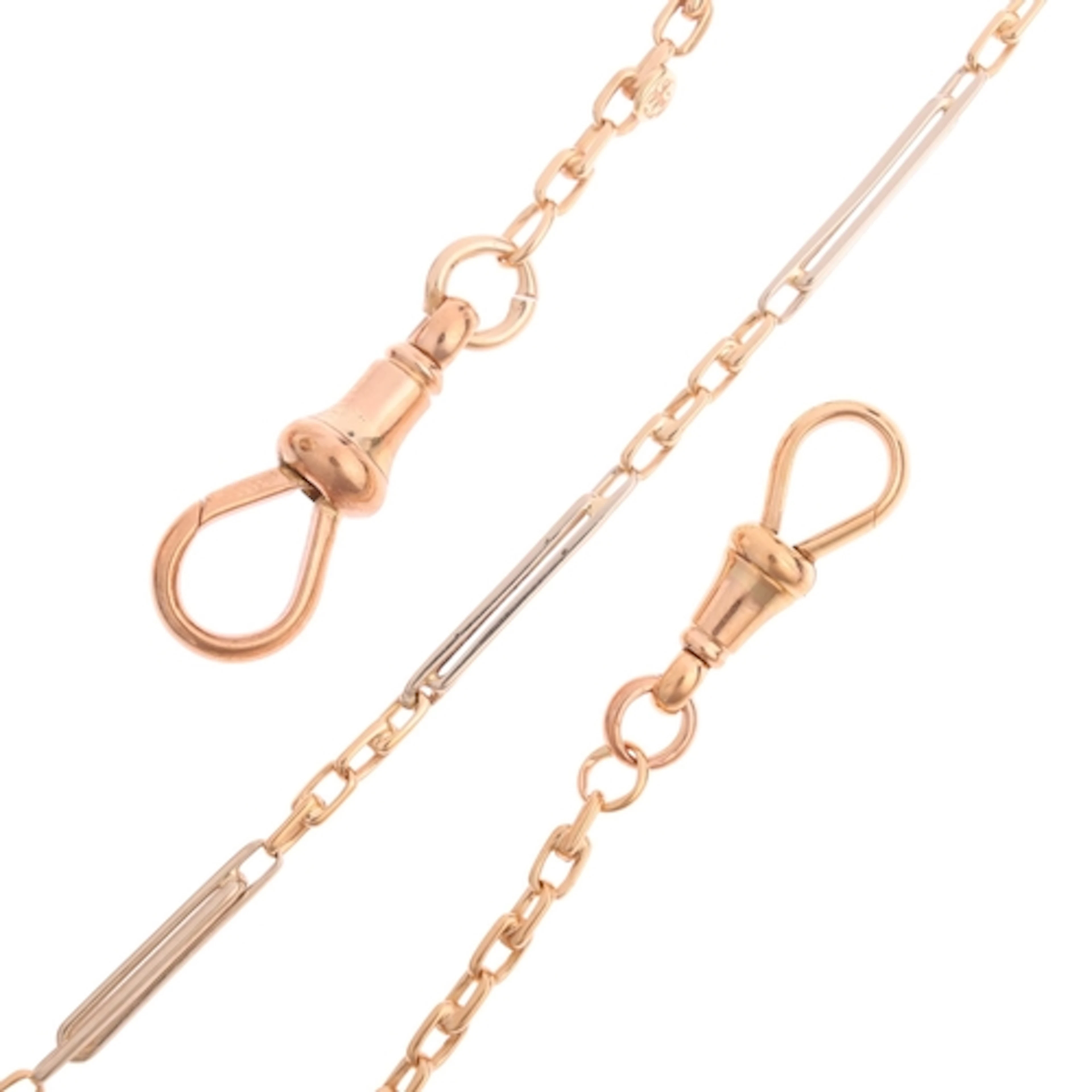 An Antique 14ct two-colour gold trombone link chain necklace...