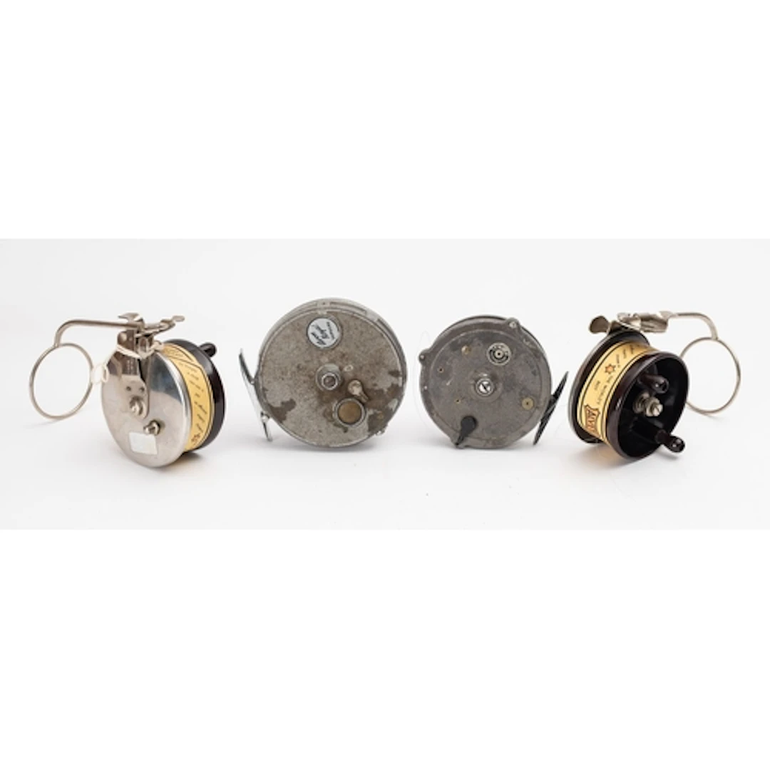 Two Charles Alvey sidecast fishing reels. Together with an A...