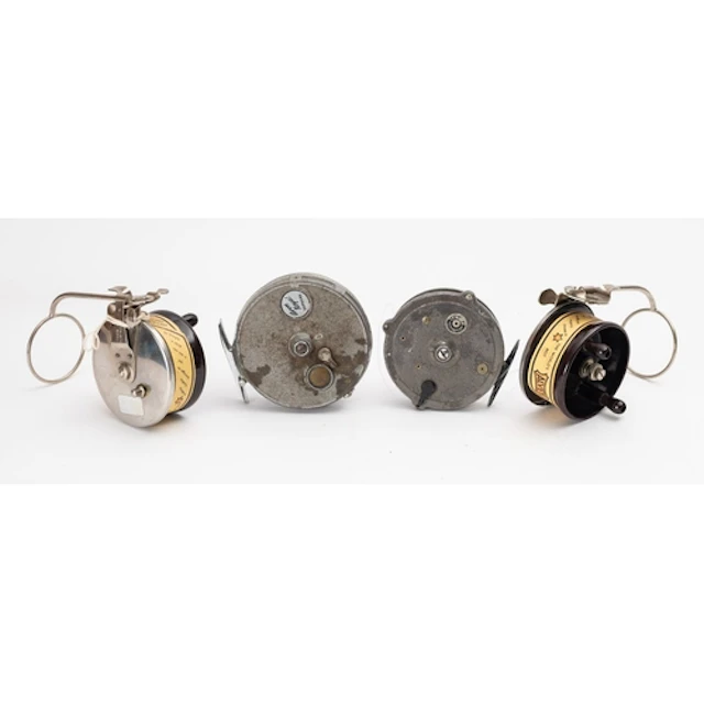 Two Charles Alvey sidecast fishing reels. Together with an A...