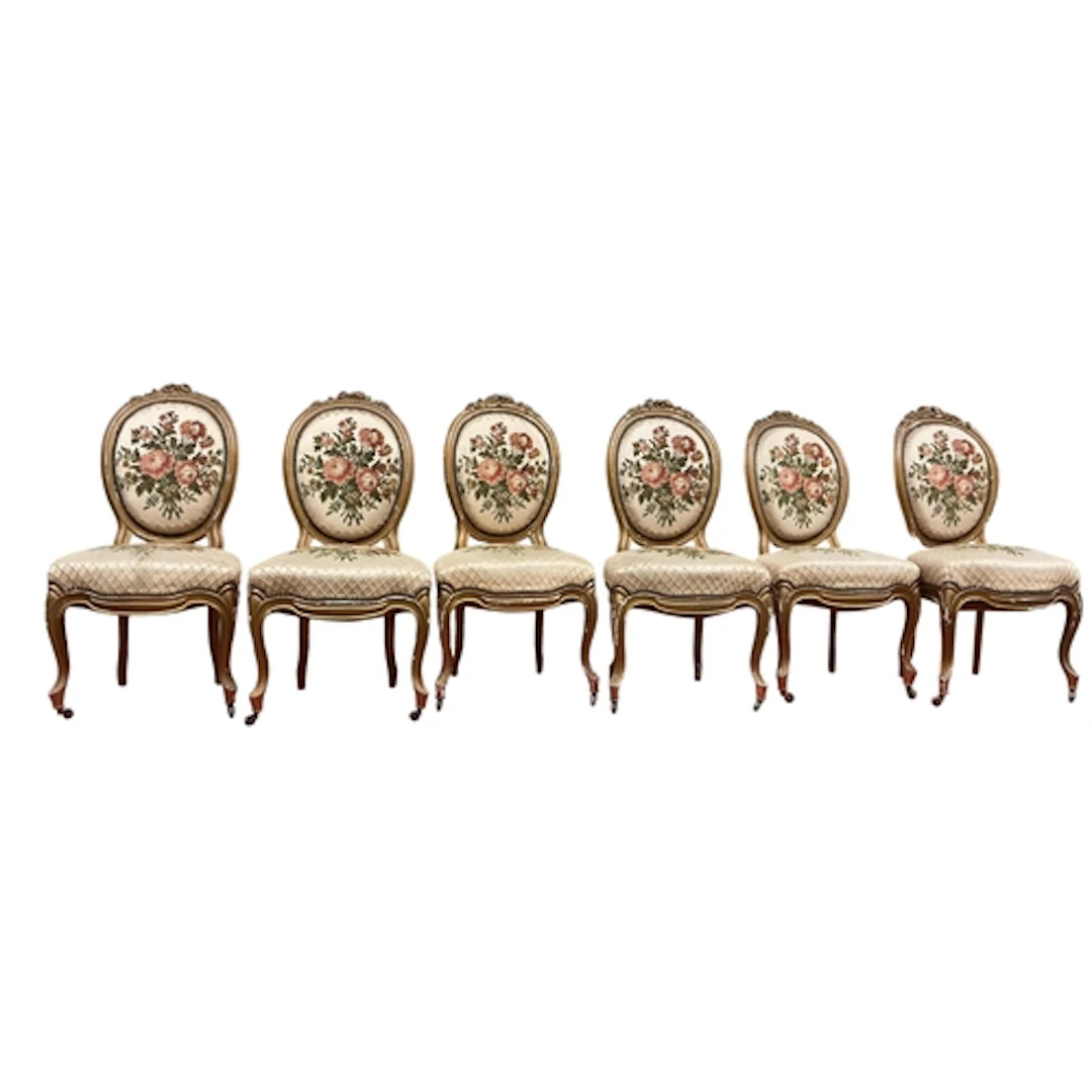 Six early 20th century French giltwood and composition salon...