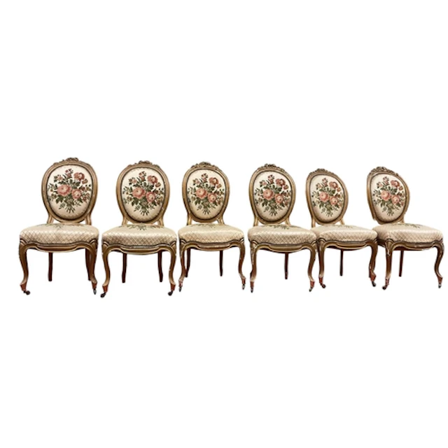 Six early 20th century French giltwood and composition salon...