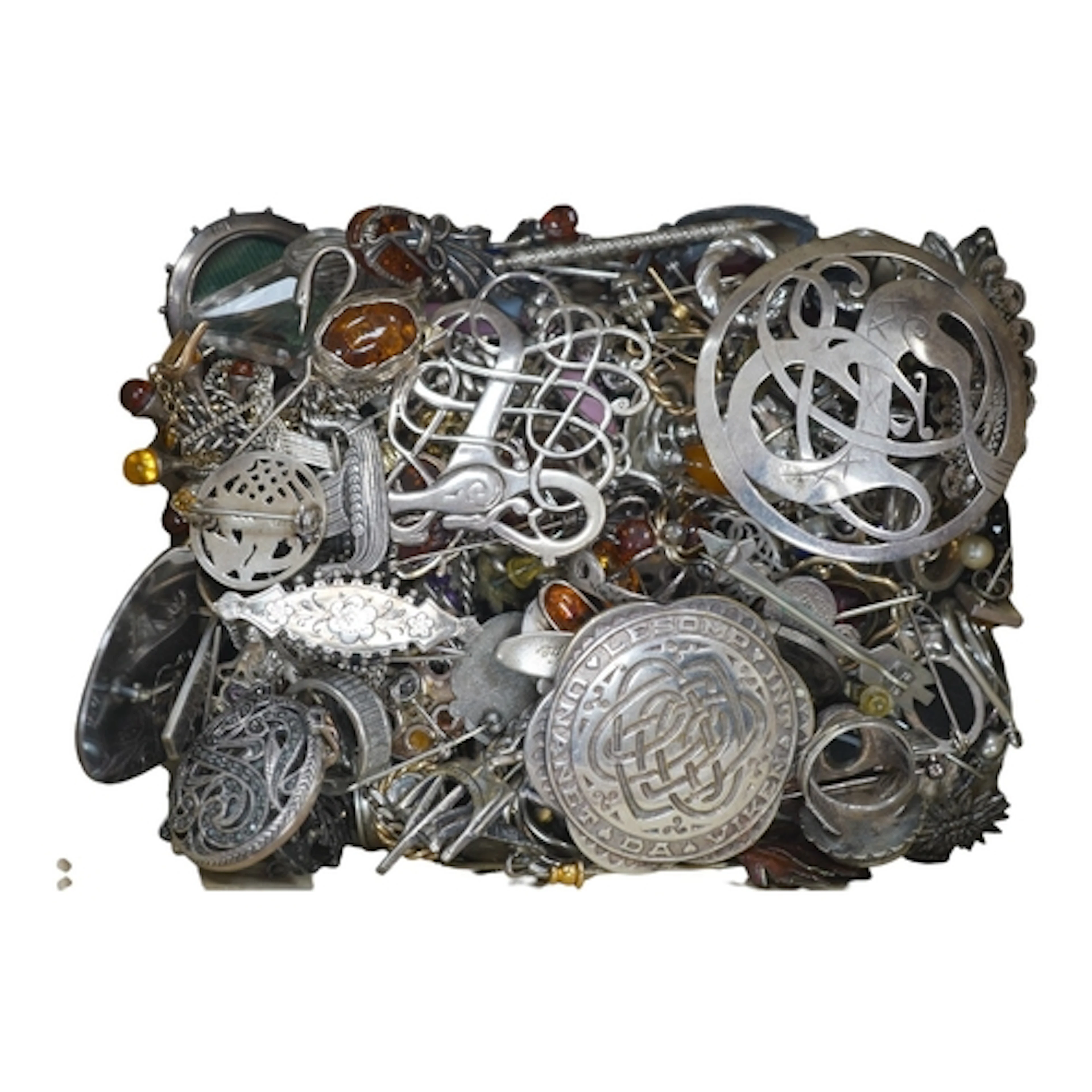 A group of assorted silver or white jewels, including a styl...