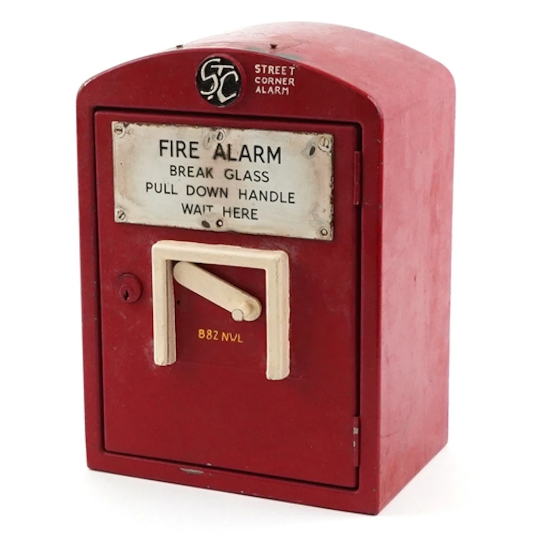 Red Standard Telephones & Cables fire alarm box with Fire Al...
