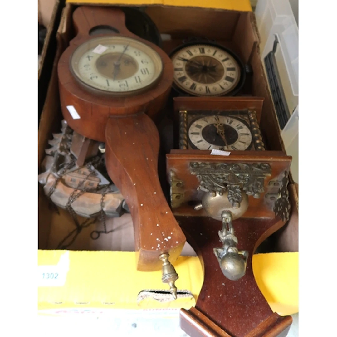 Box containing a quantity of various wall clocks, including ...