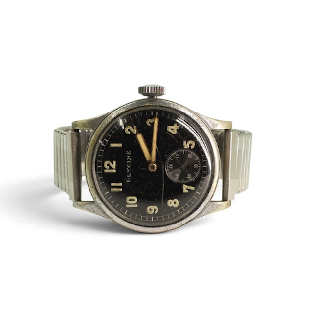 A GERMAN SERVICE WATCH WW2 issue with black dial signed Glyc...