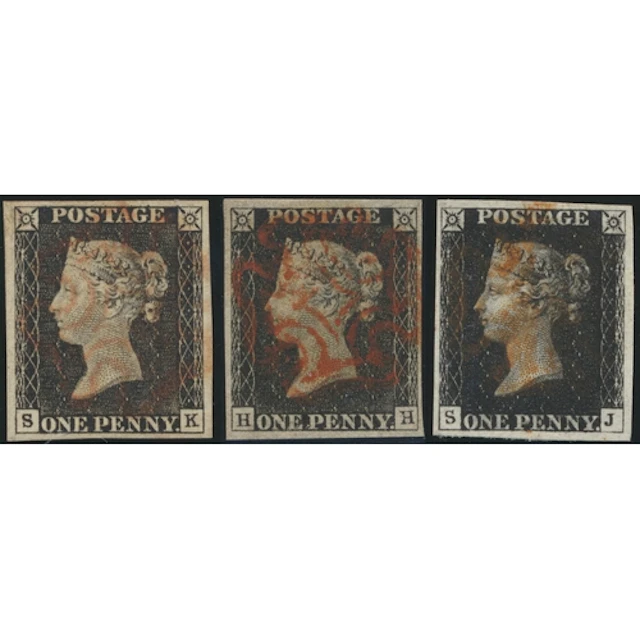 1840 1d black x3 with a fine 4 good margins plate 1b. SK. s...