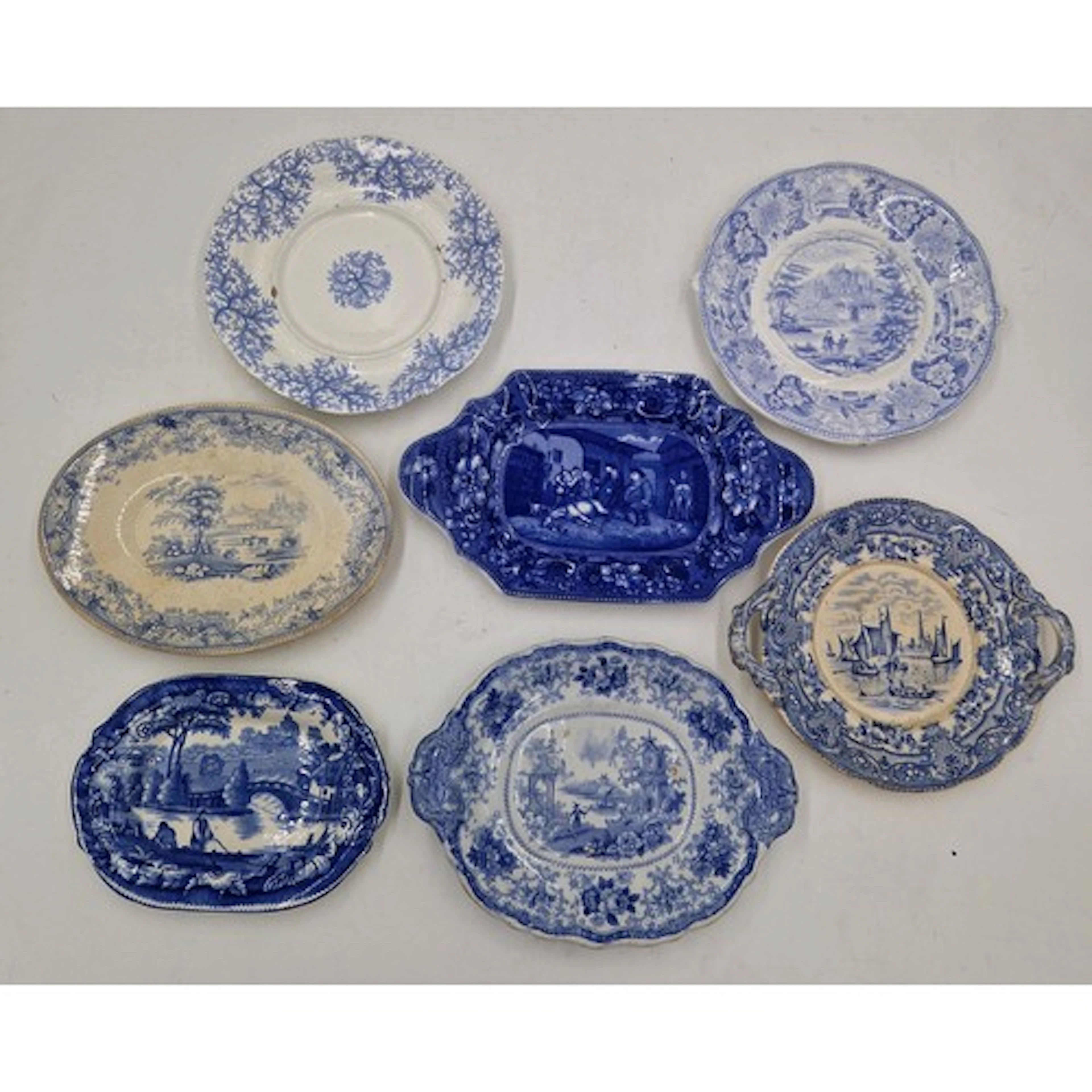 A group of early 19th century blue and white transfer-printe...