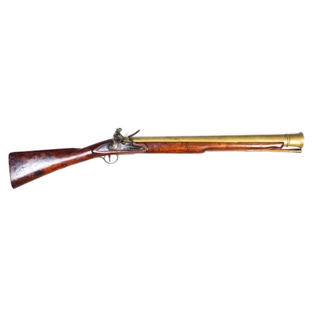 LARGE FLINTLOCK BRASS BARRELLED BLUNDERBUSS. Large flintlock...