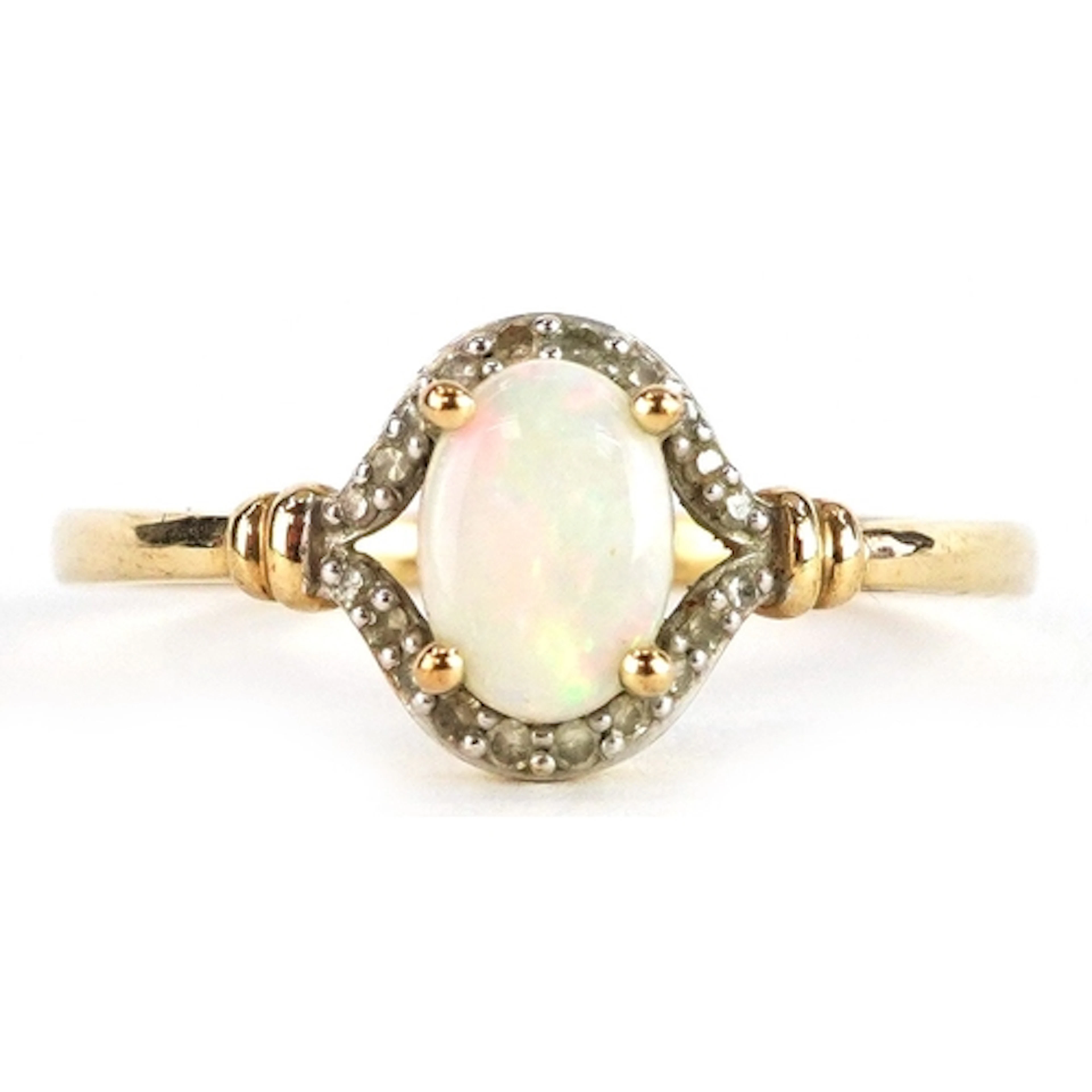 9ct gold opal and diamond cluster ring, size Q, 1.7g.