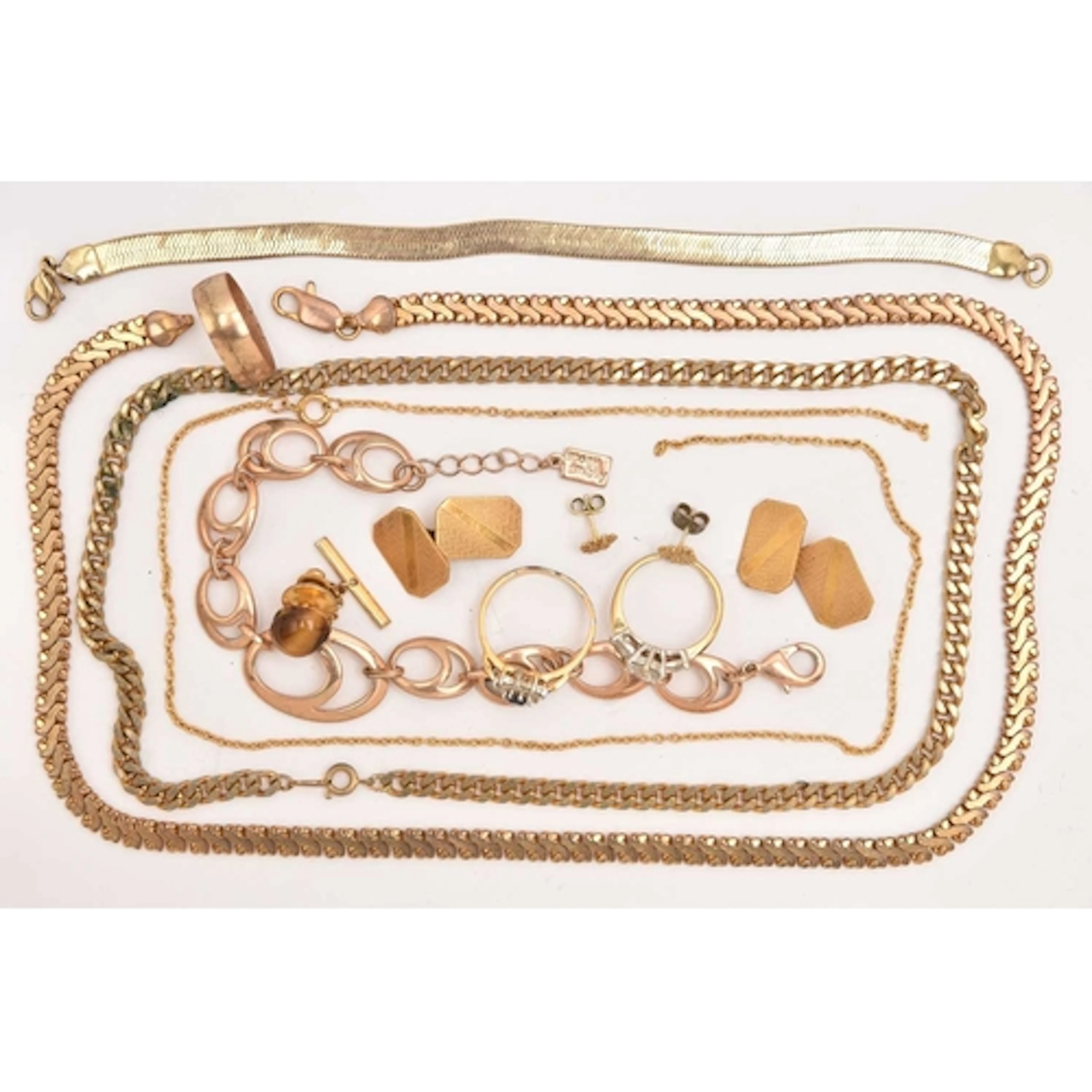 AN ASSORTMENT OF COSTUME JEWELLERY, to include a gold plated...
