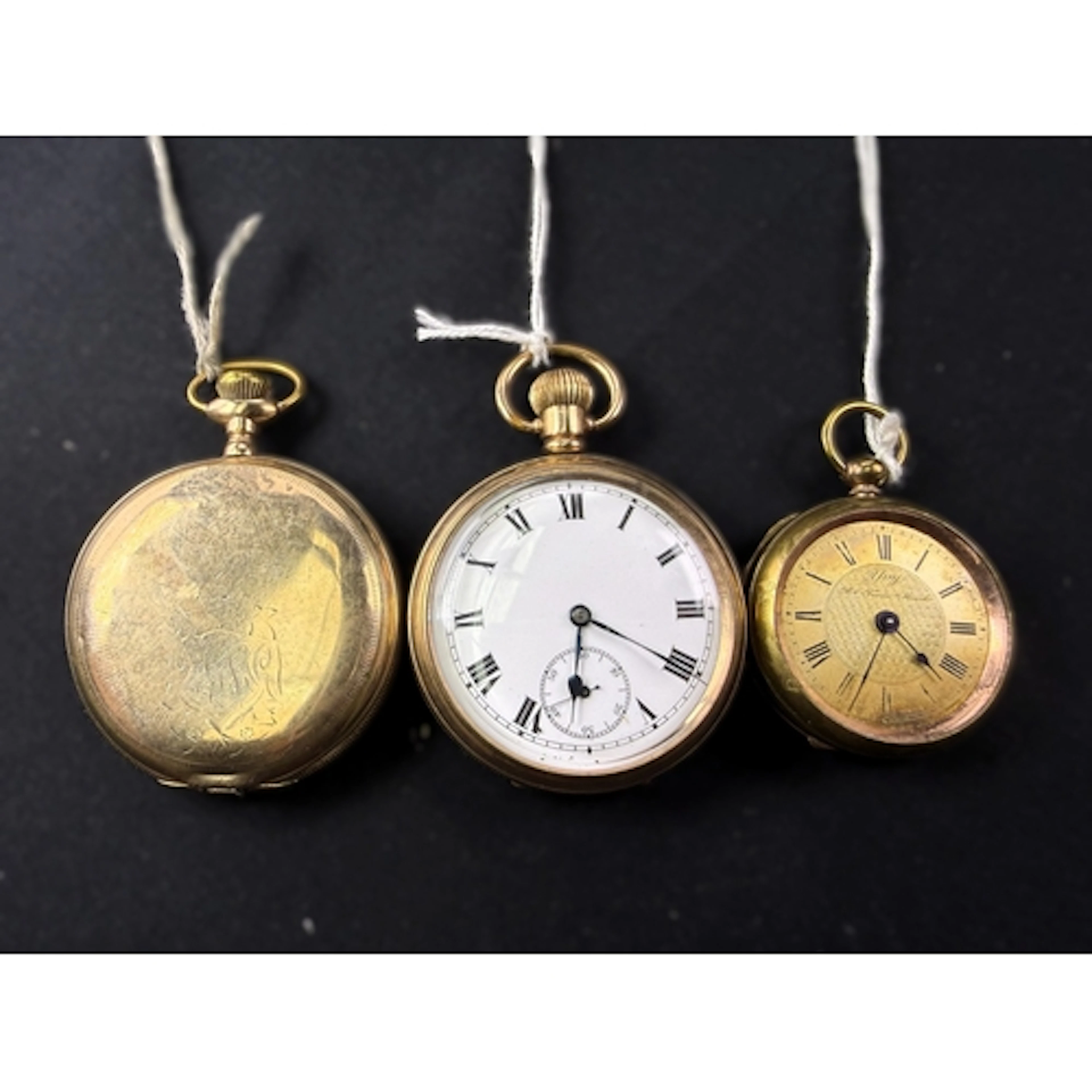 A gold plated open faced keyless Hunter pocket watch by Walt...