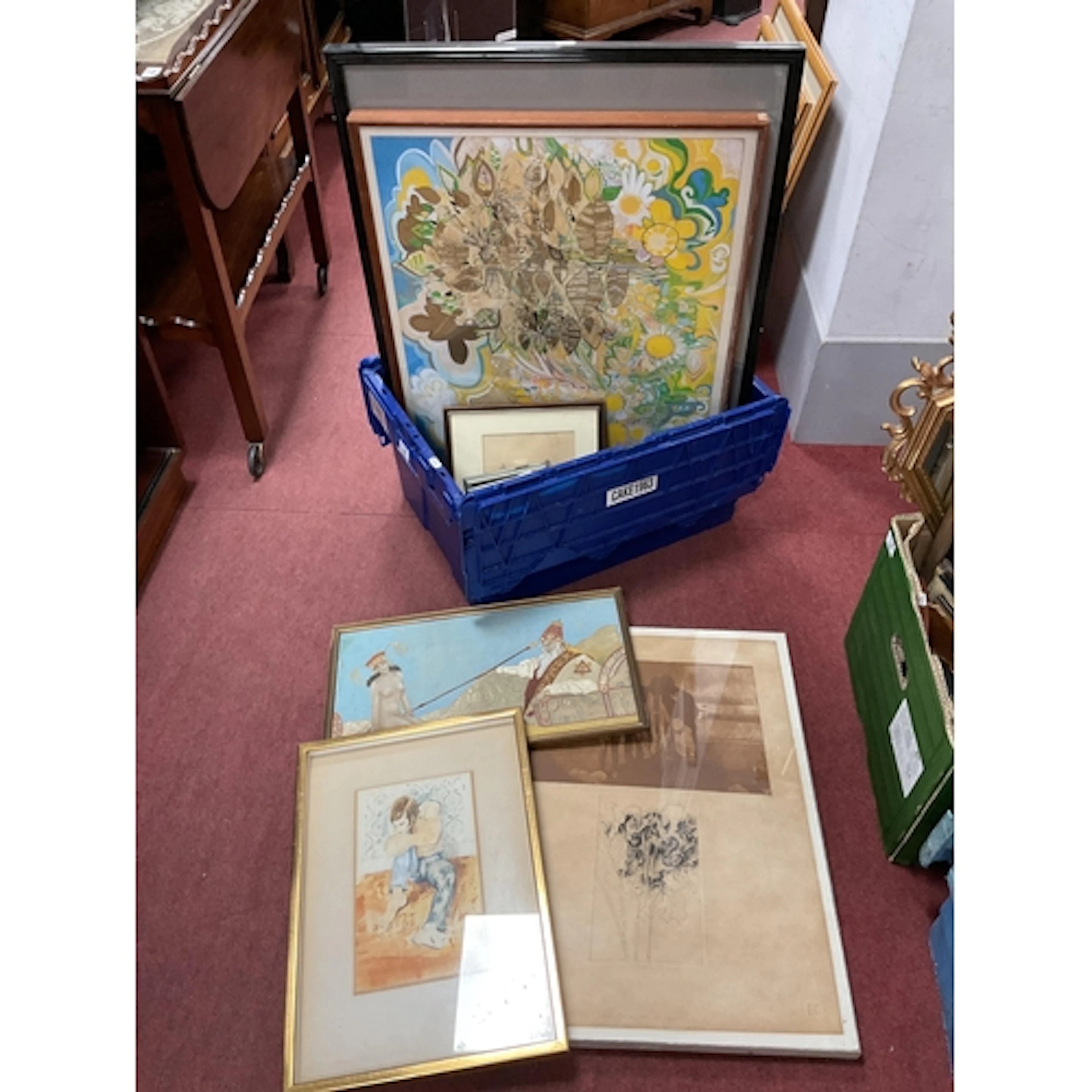 Framed pictures, including two vintage Italian oil paintings...