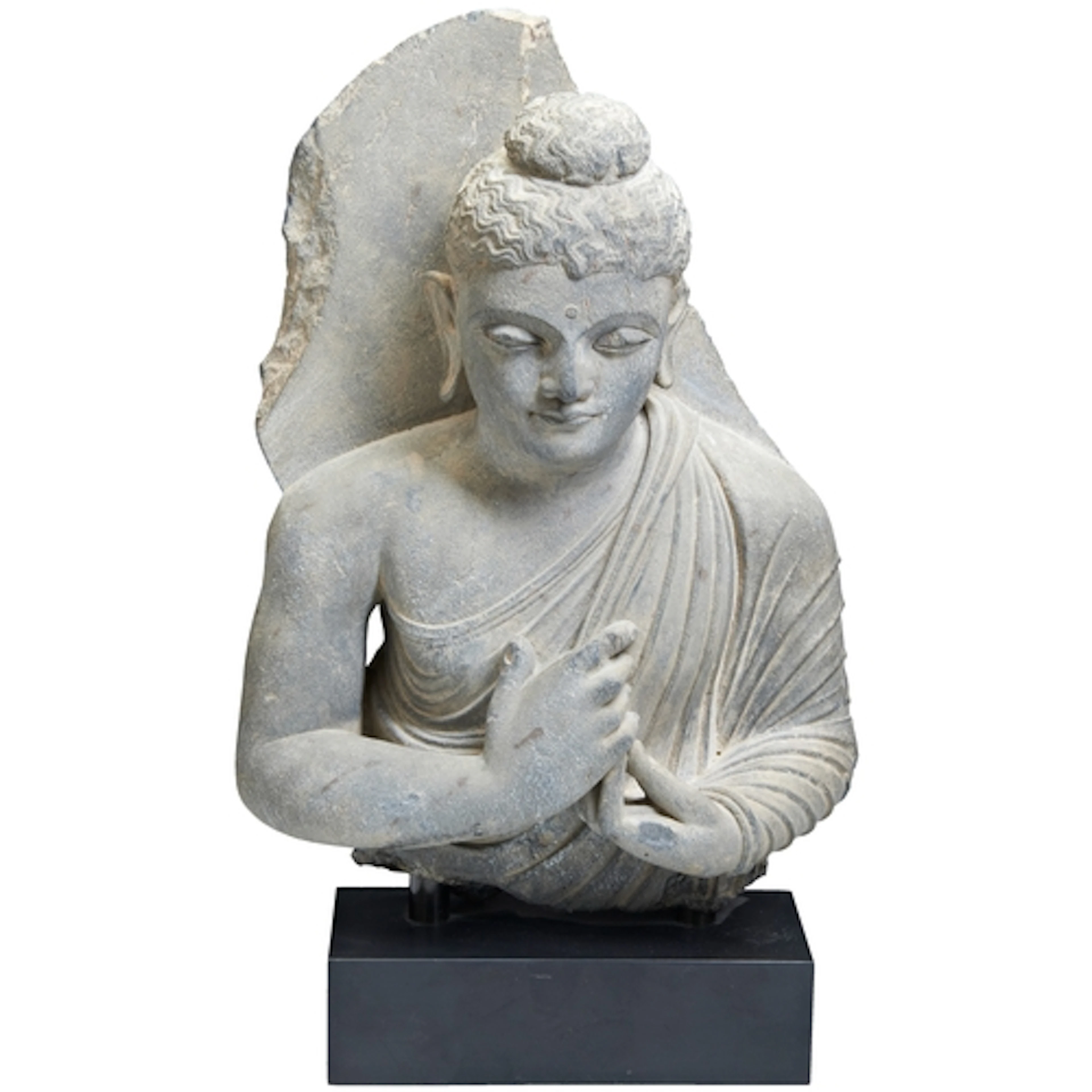 A RARE GREY SCHIST CARVED BUDDHA ANCIENT REGION OF GANDHARA,...