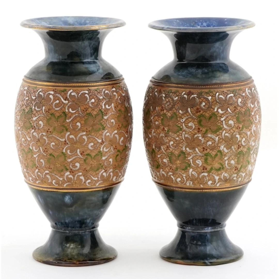 Pair of Royal Doulton Slaters Patent stoneware lace design v...