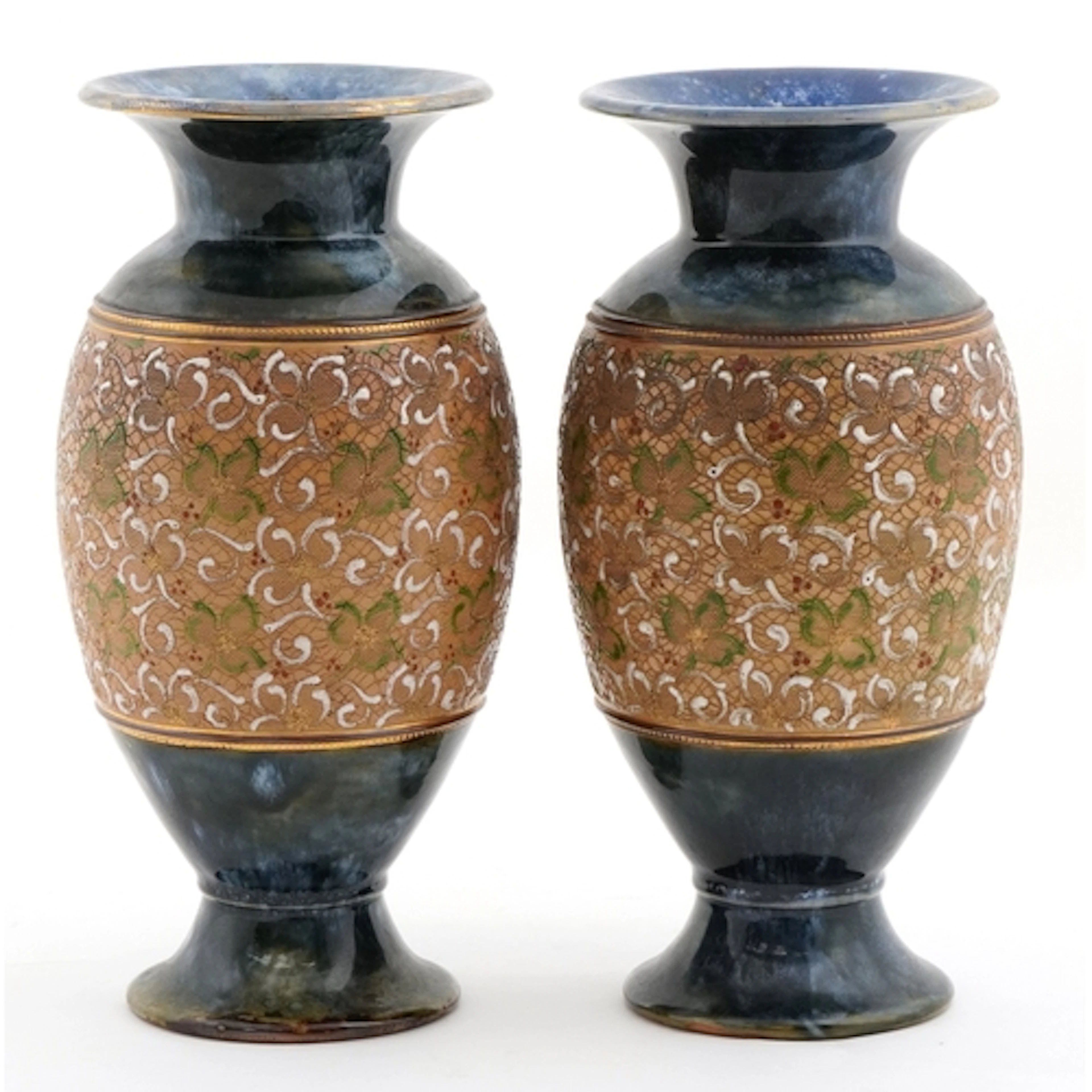 Pair of Royal Doulton Slaters Patent stoneware lace design v...