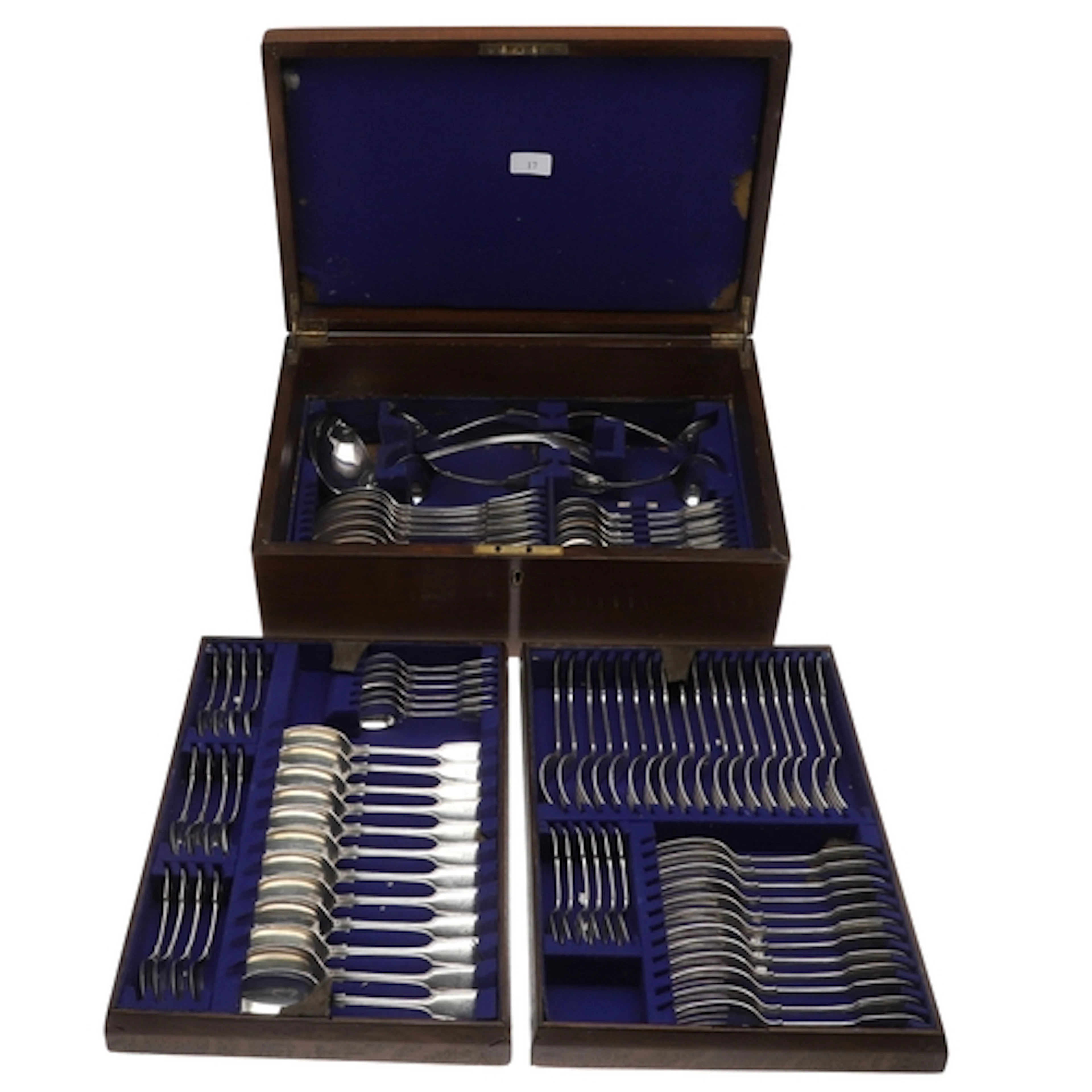A TWELVE PLACE CANTEEN OF GEORGE V SILVER FIDDLE AND THREAD ...