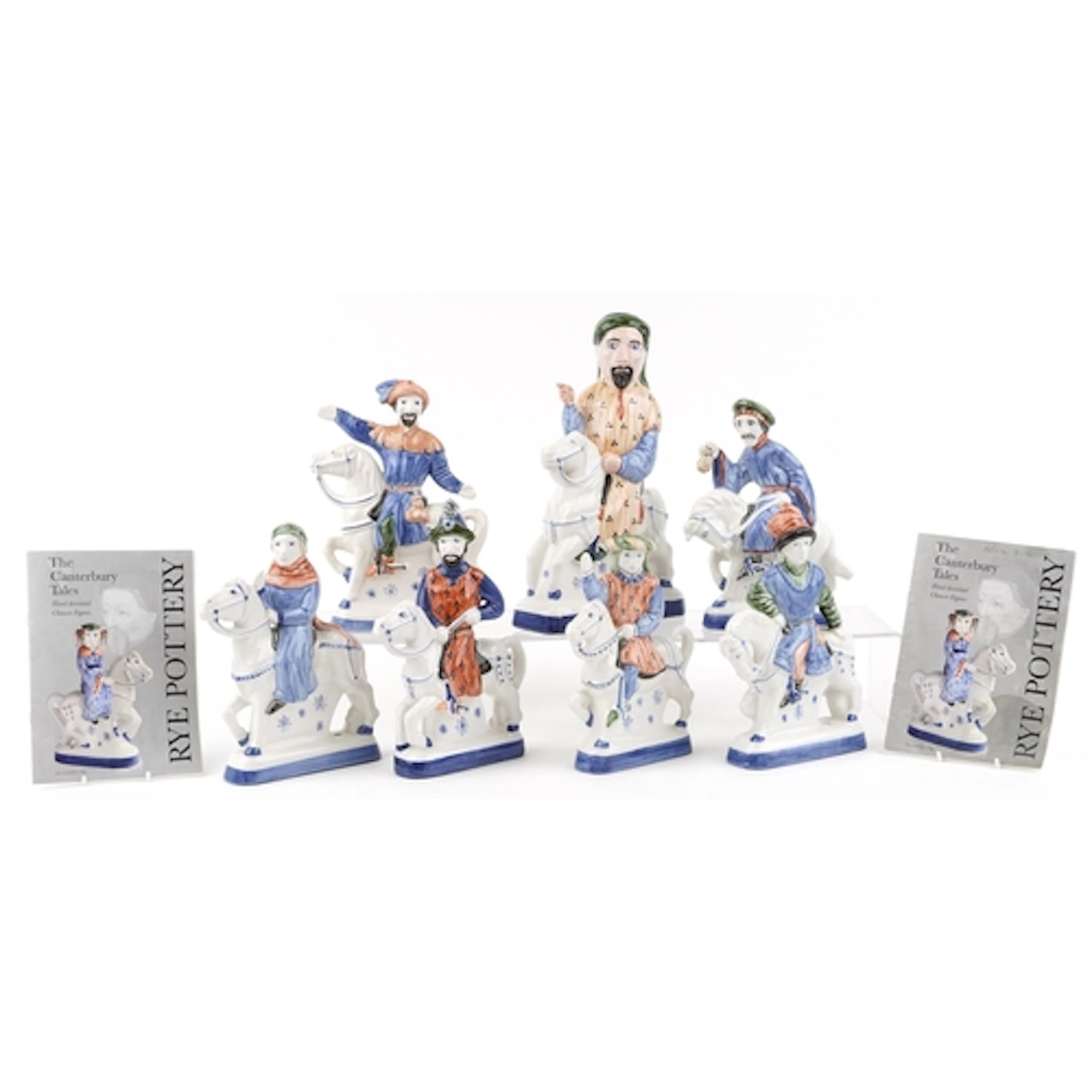 Seven Rye Pottery Canterbury Tales figures including Geoffre...