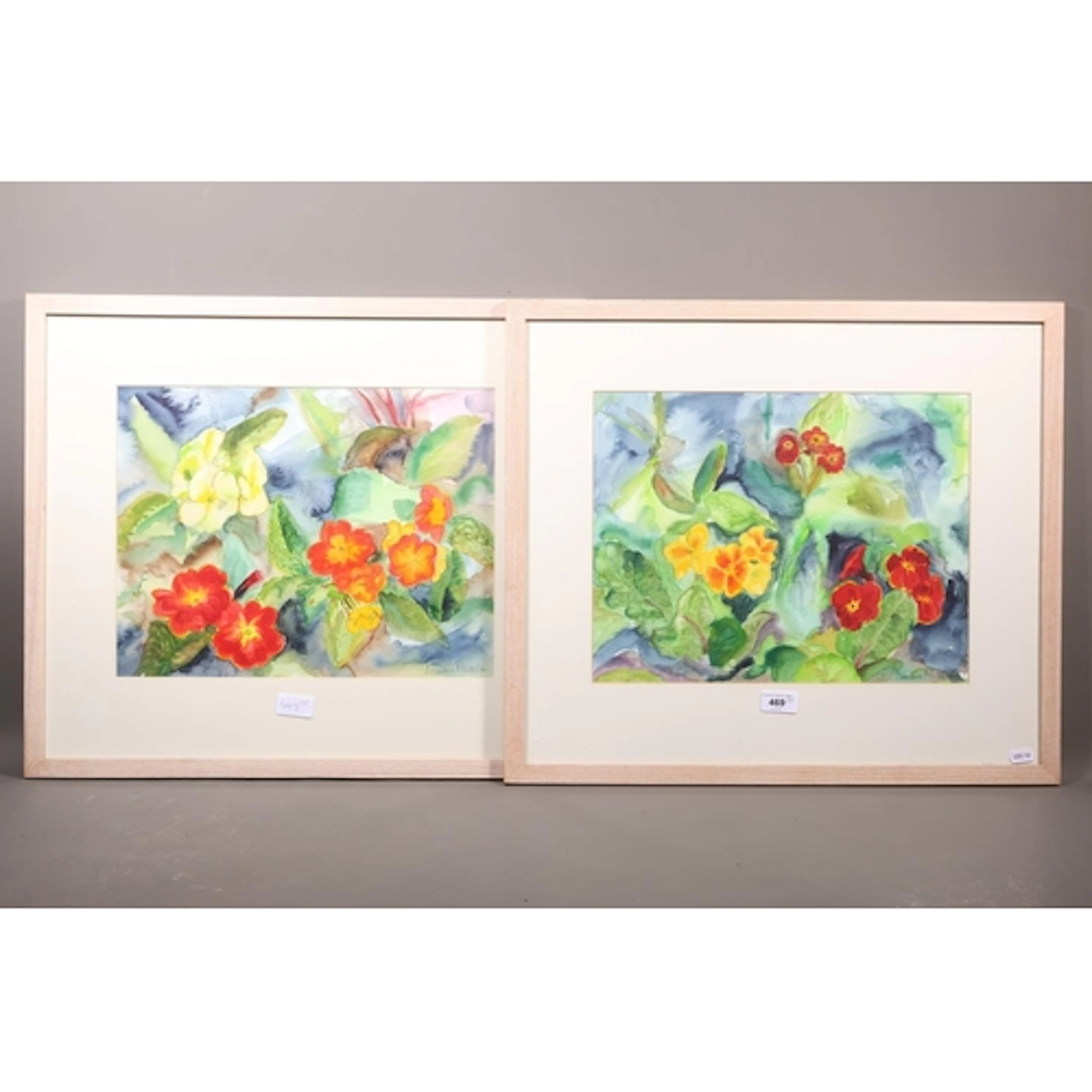 DAMARIS MICKLON, pair of still life botanical studies, water...