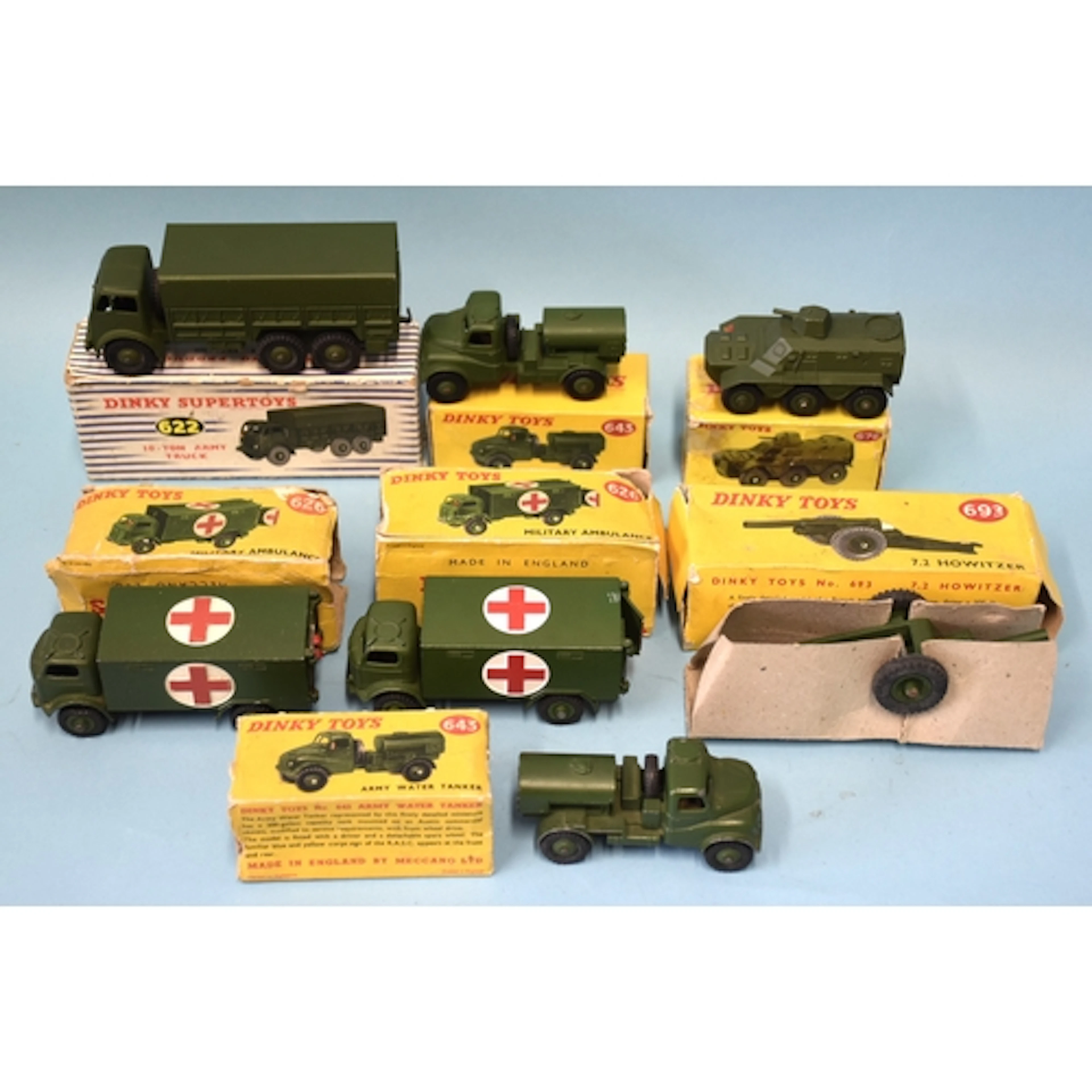 Dinky Toys, seven boxed military issues: 622 10-Ton Truck, 6...