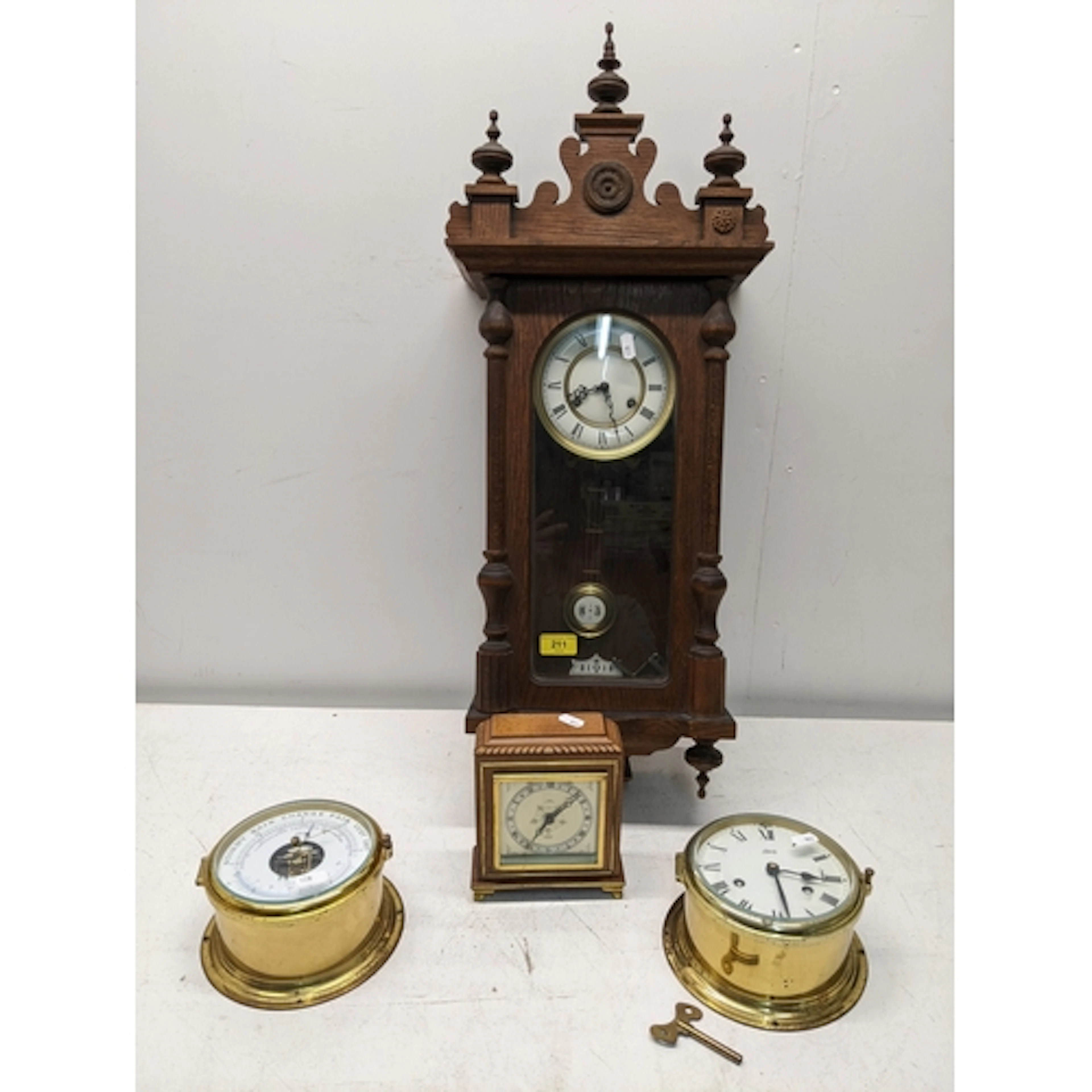 Clocks to include a Vienna style oak cased wall regulator cl...
