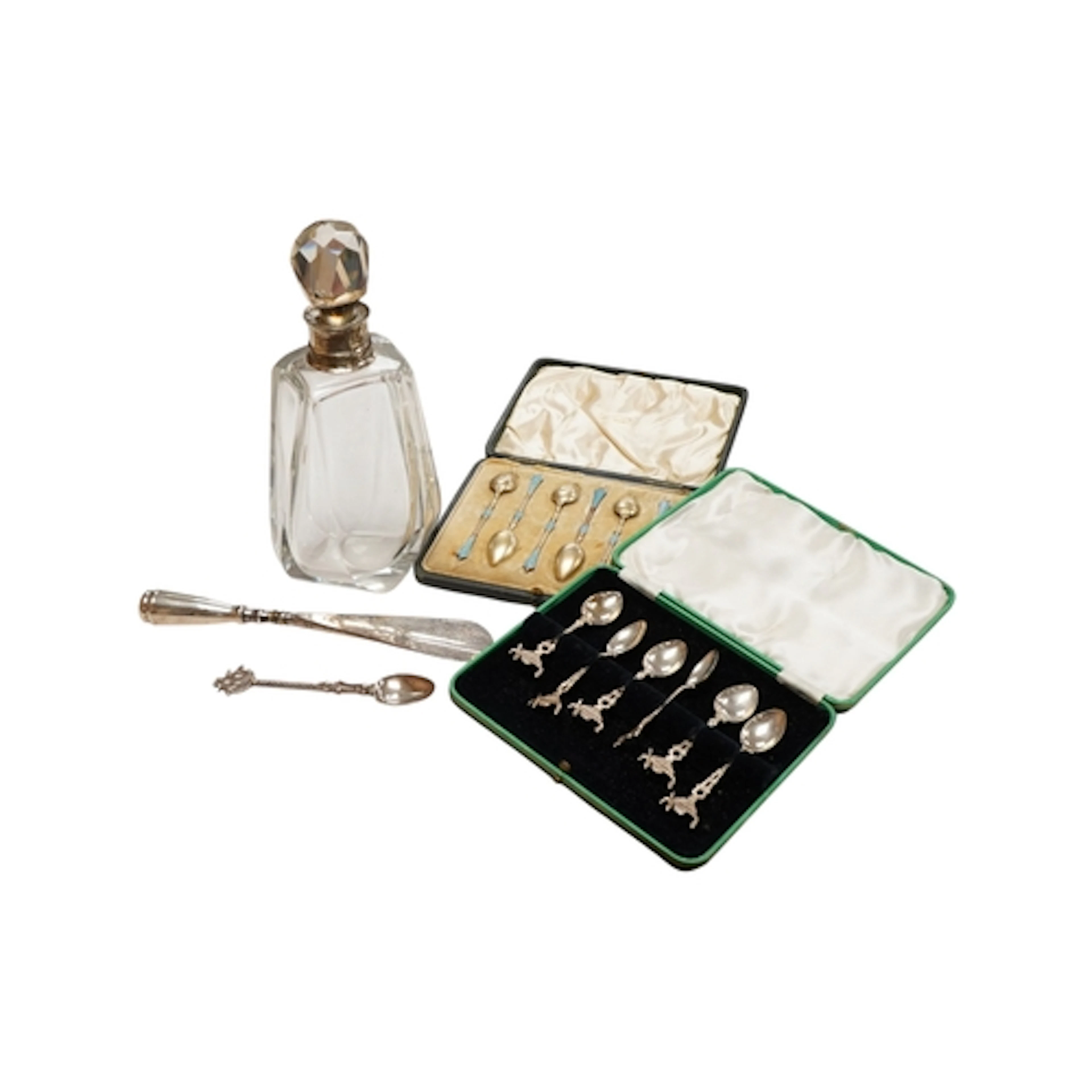 A George V silver mounted lockable glass decanter by Asprey ...