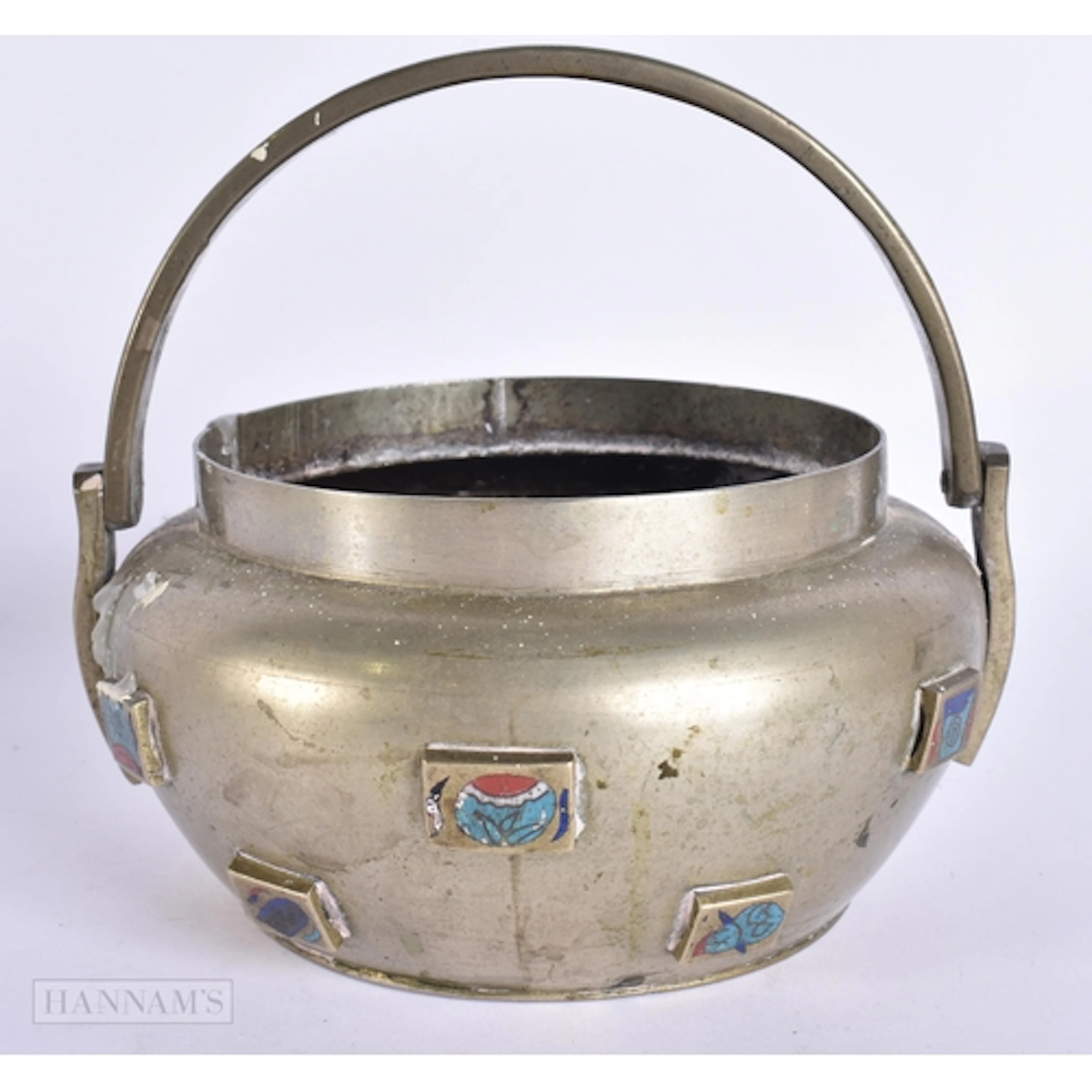 AN UNUSUAL 19TH CENTURY CHINESE PAKTONG AND ENAMEL CENSER La...