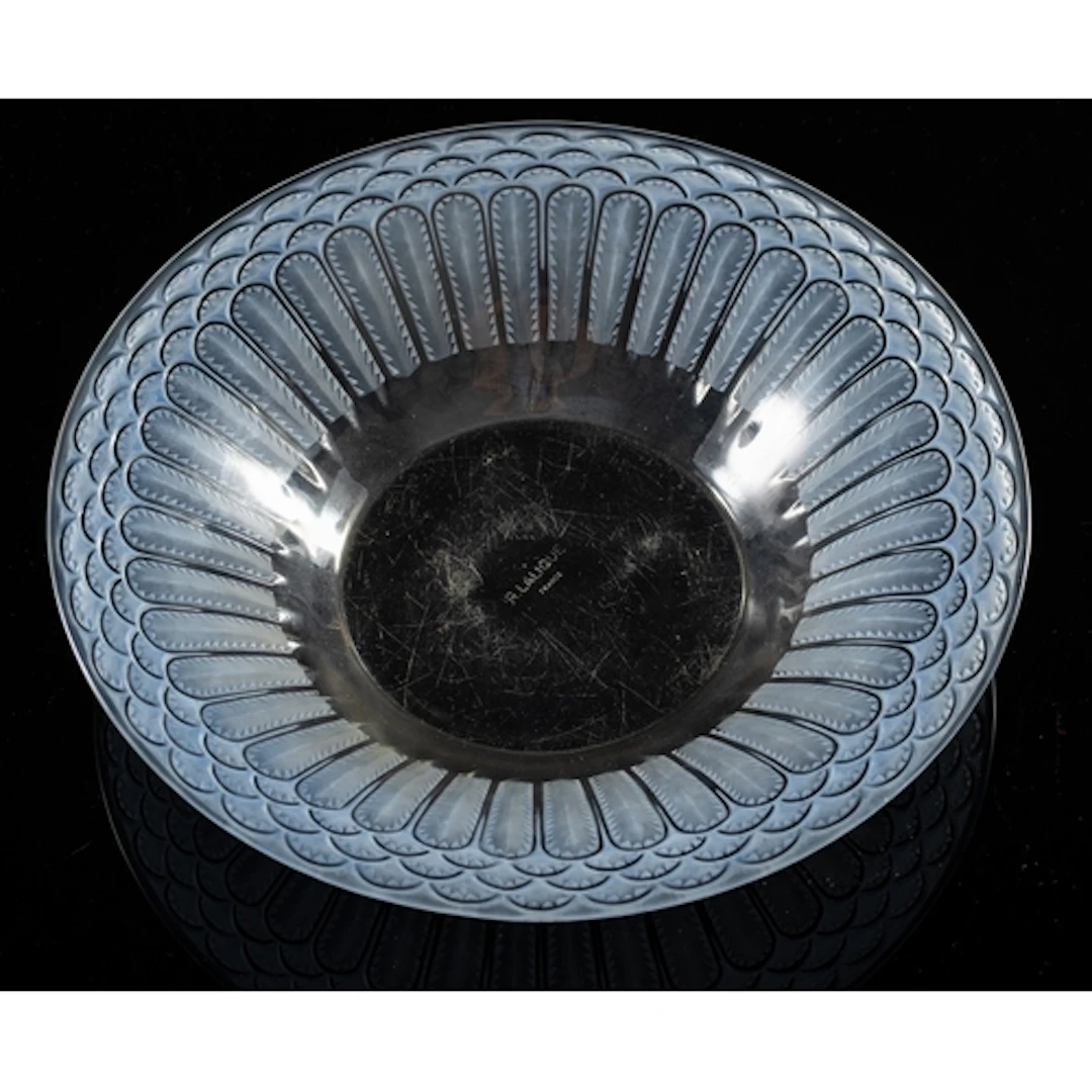 Rene Lalique Jaffa pattern bowl the pale blue body moulded t...
