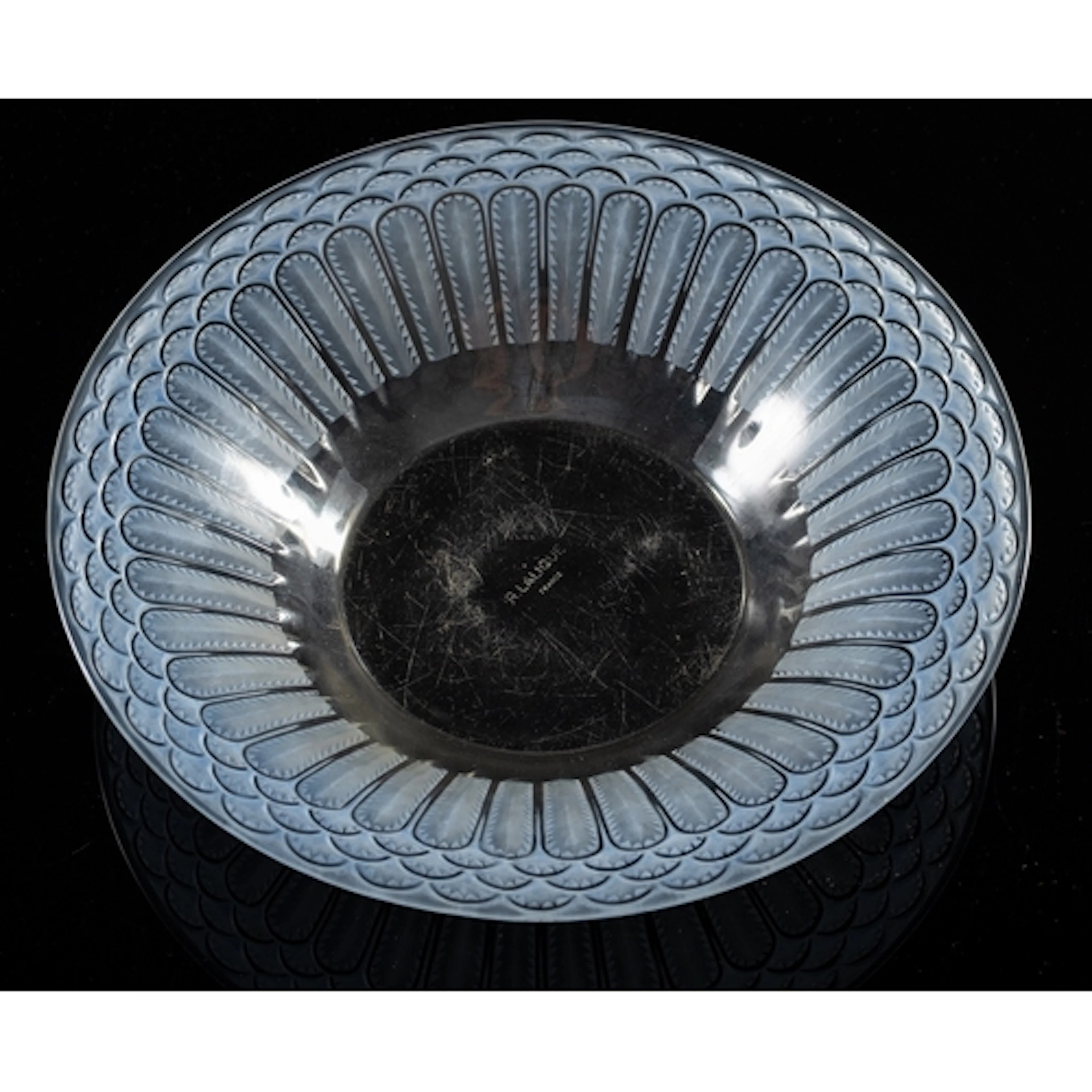 Rene Lalique Jaffa pattern bowl the pale blue body moulded t...