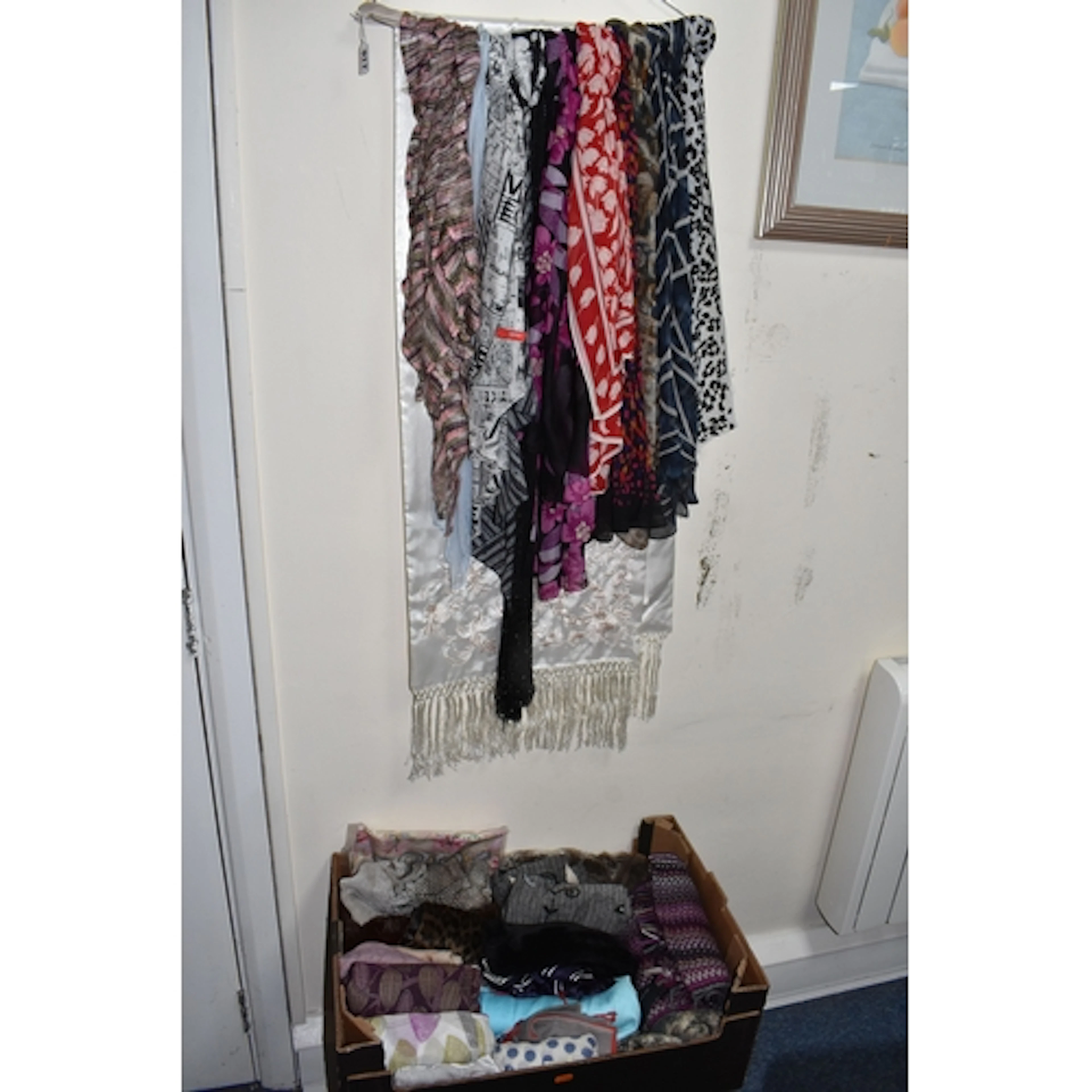 TWO BOXES AND LOOSE ASSORTED SCARVES, to include approximate...