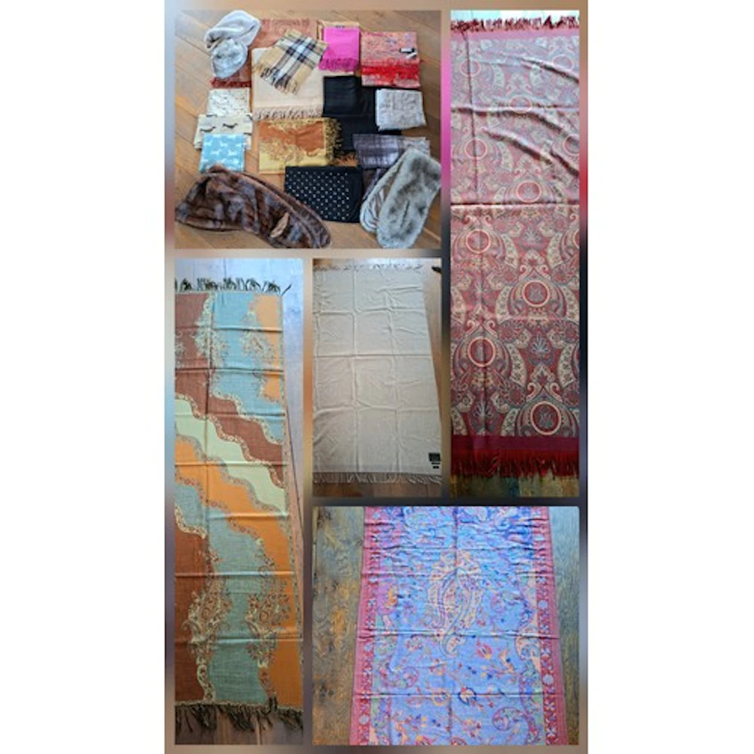 A group of scarves, throws and a Japanese style dressing gow...