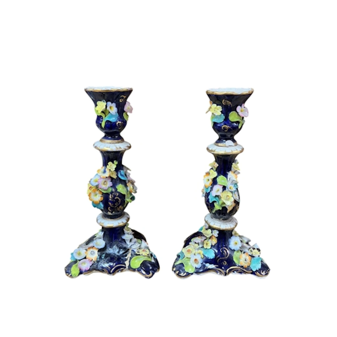 A pair of mid 19th century English porcelain floral encruste...