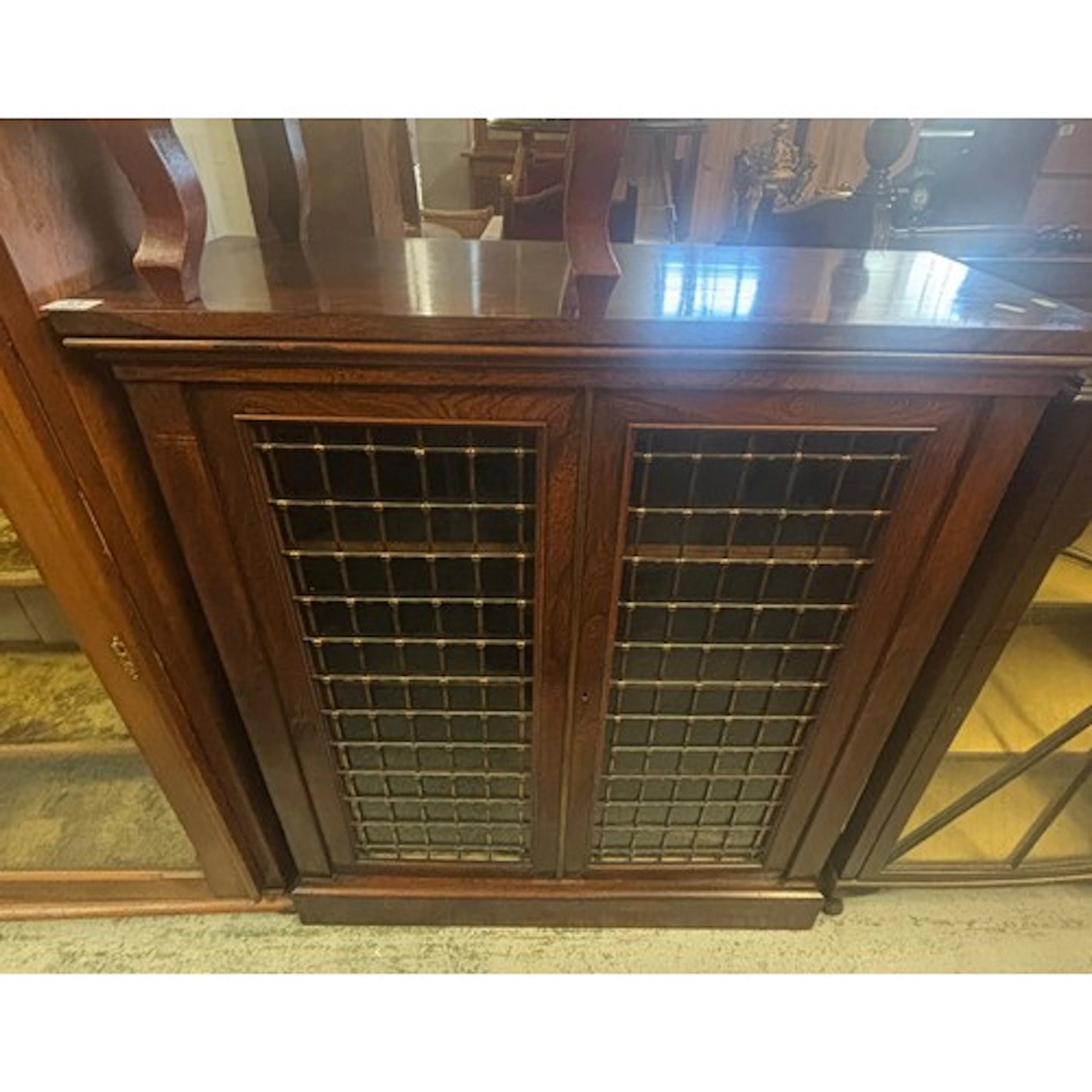 Vintage Oak Arts & Crafts Style Display Cabinet, leaded glaz...