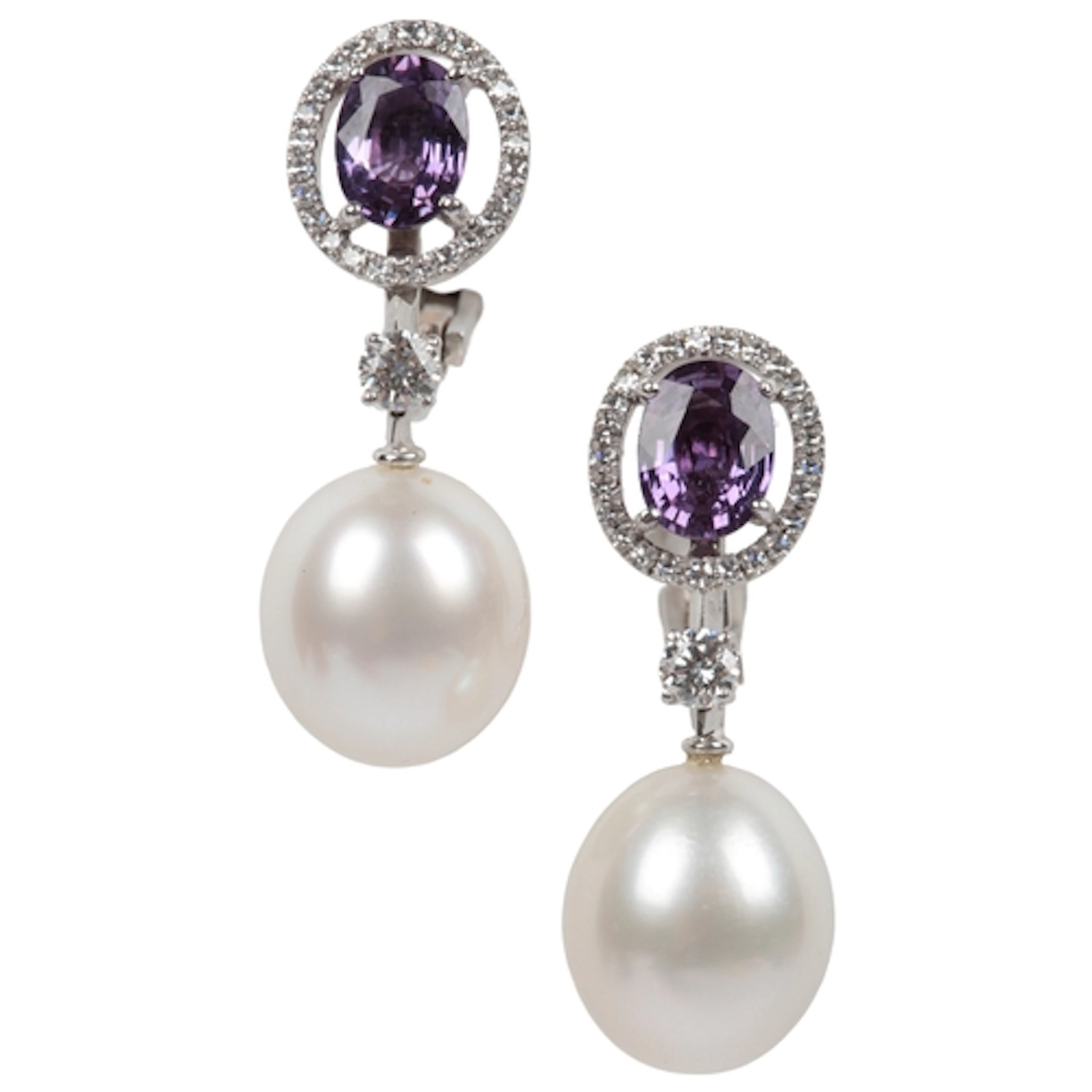 David Morris, a pair of purple sapphire, diamond and culture...