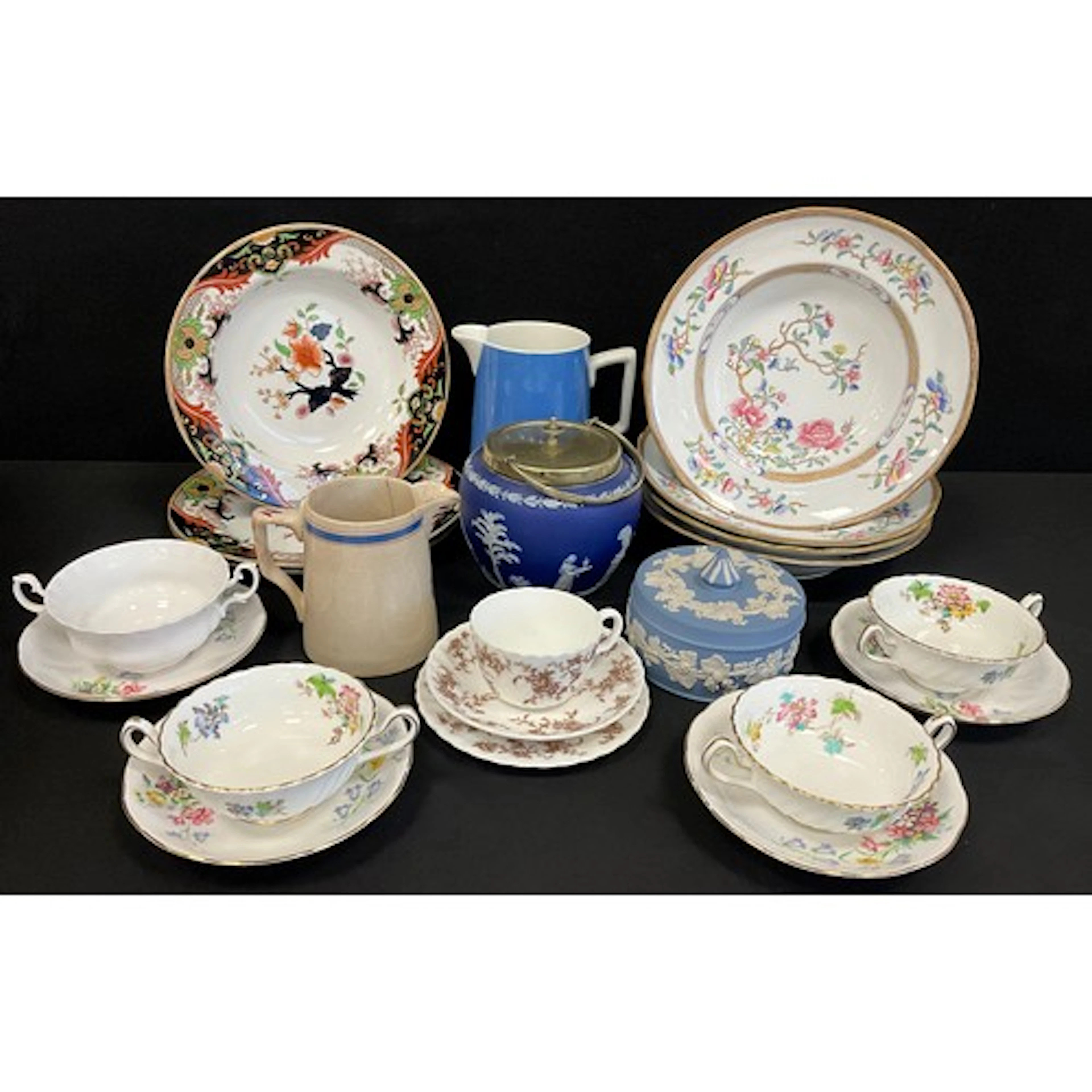Ceramics - a 19th century Wedgwood blue jasperware biscuit b...