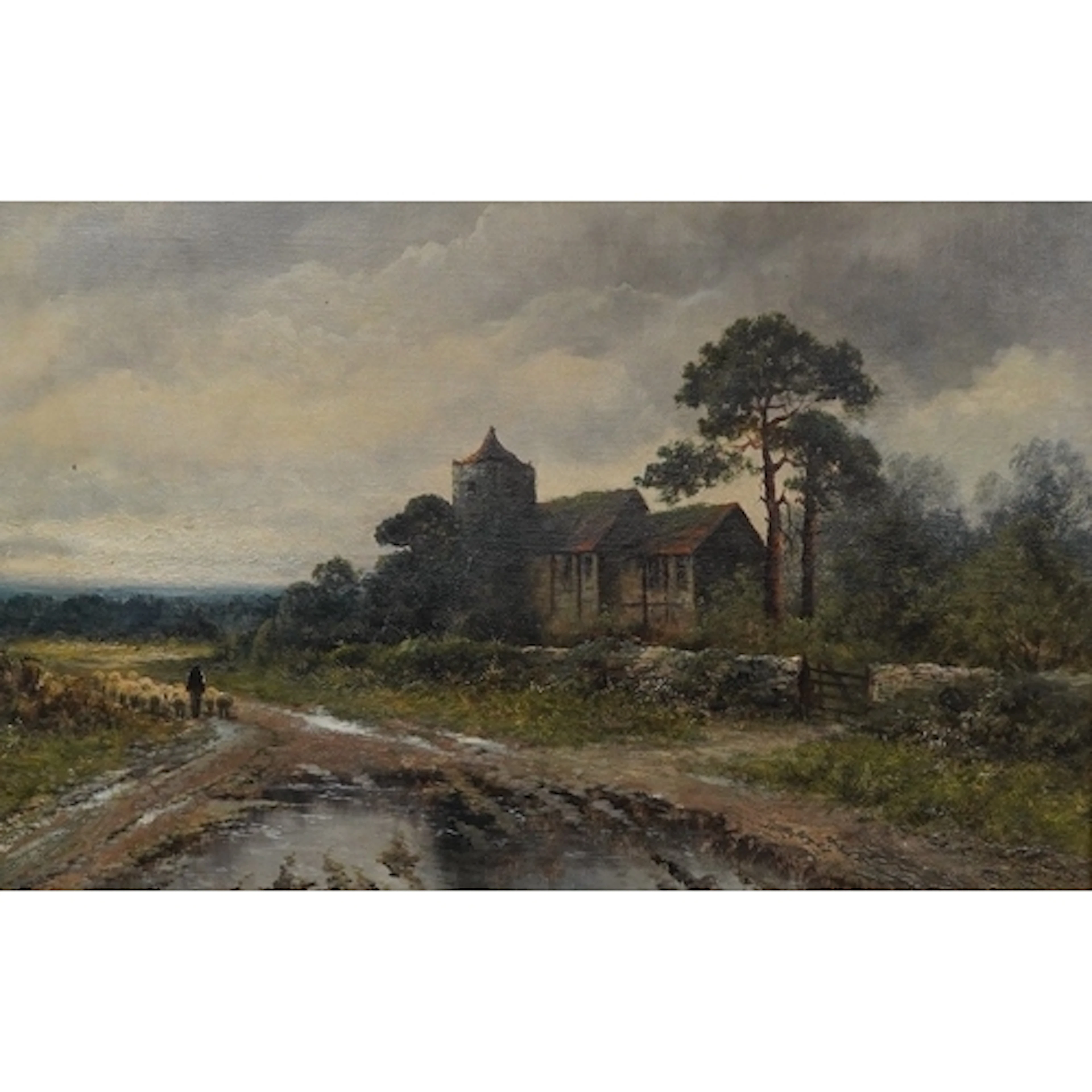 Daniel Sherrin (1869–1940), landscape with sheep beside a ch...