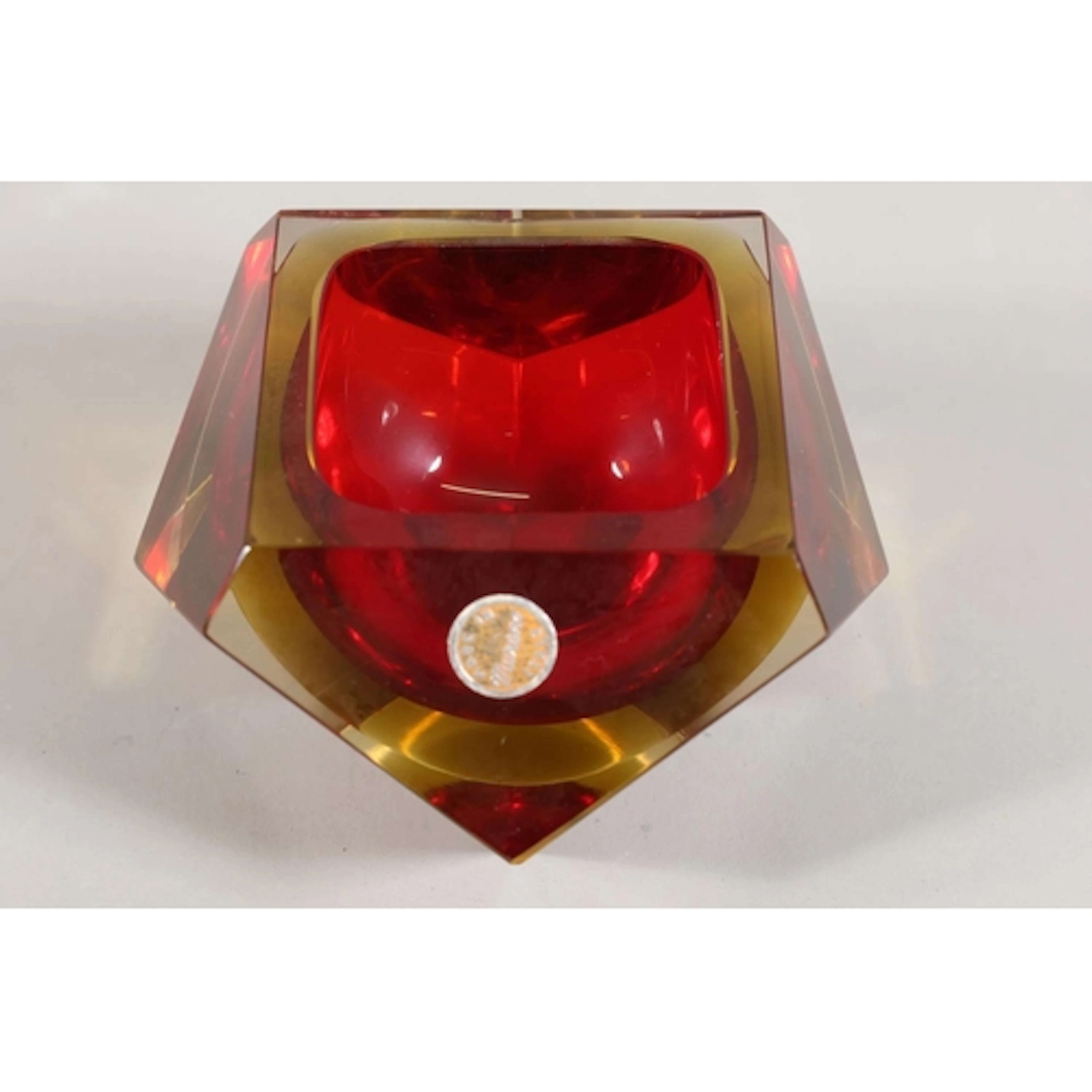 Murano Sommerso faceted glass bowl in the manner of Flavio P...