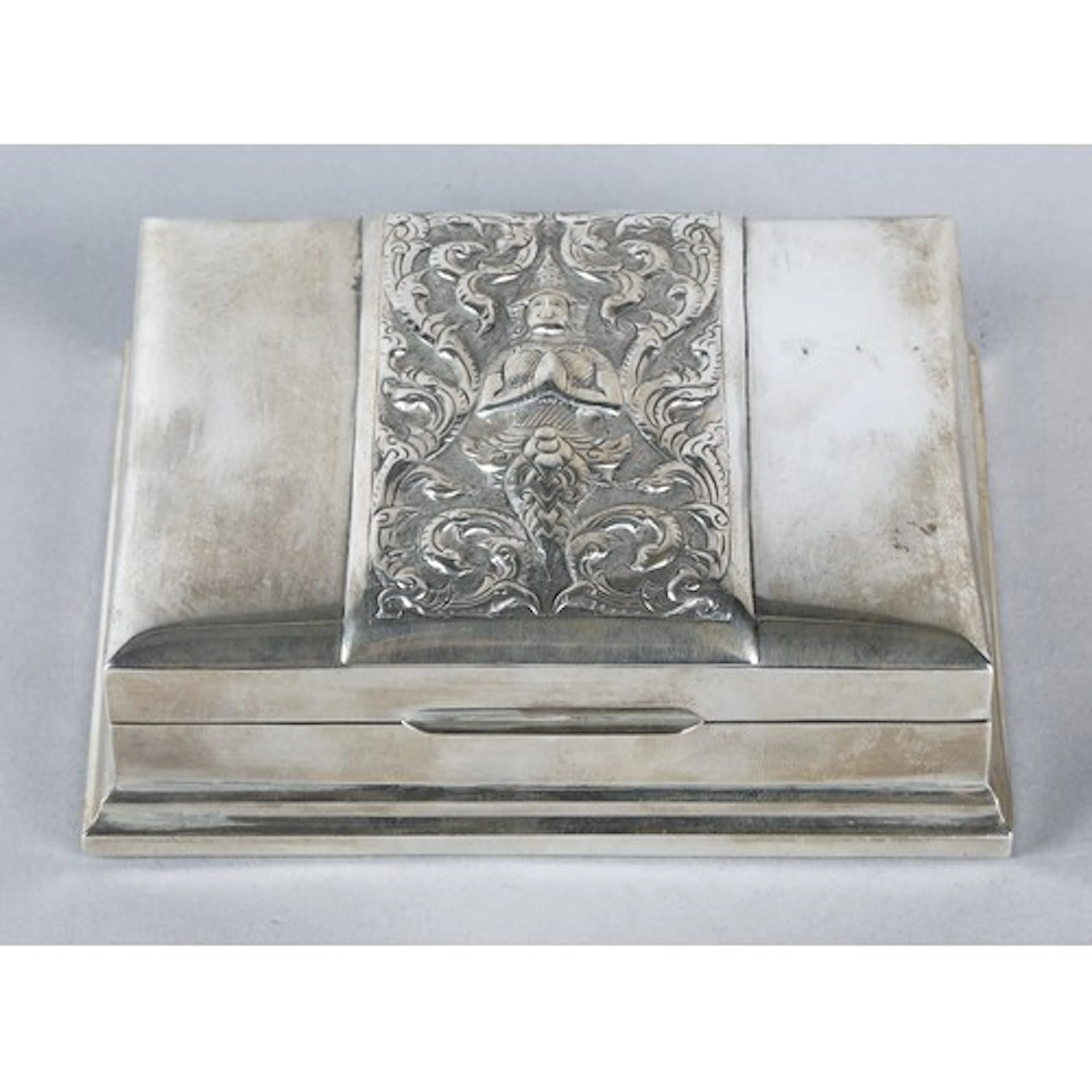 Siam sterling silver cigarette box of square form, embossed ...
