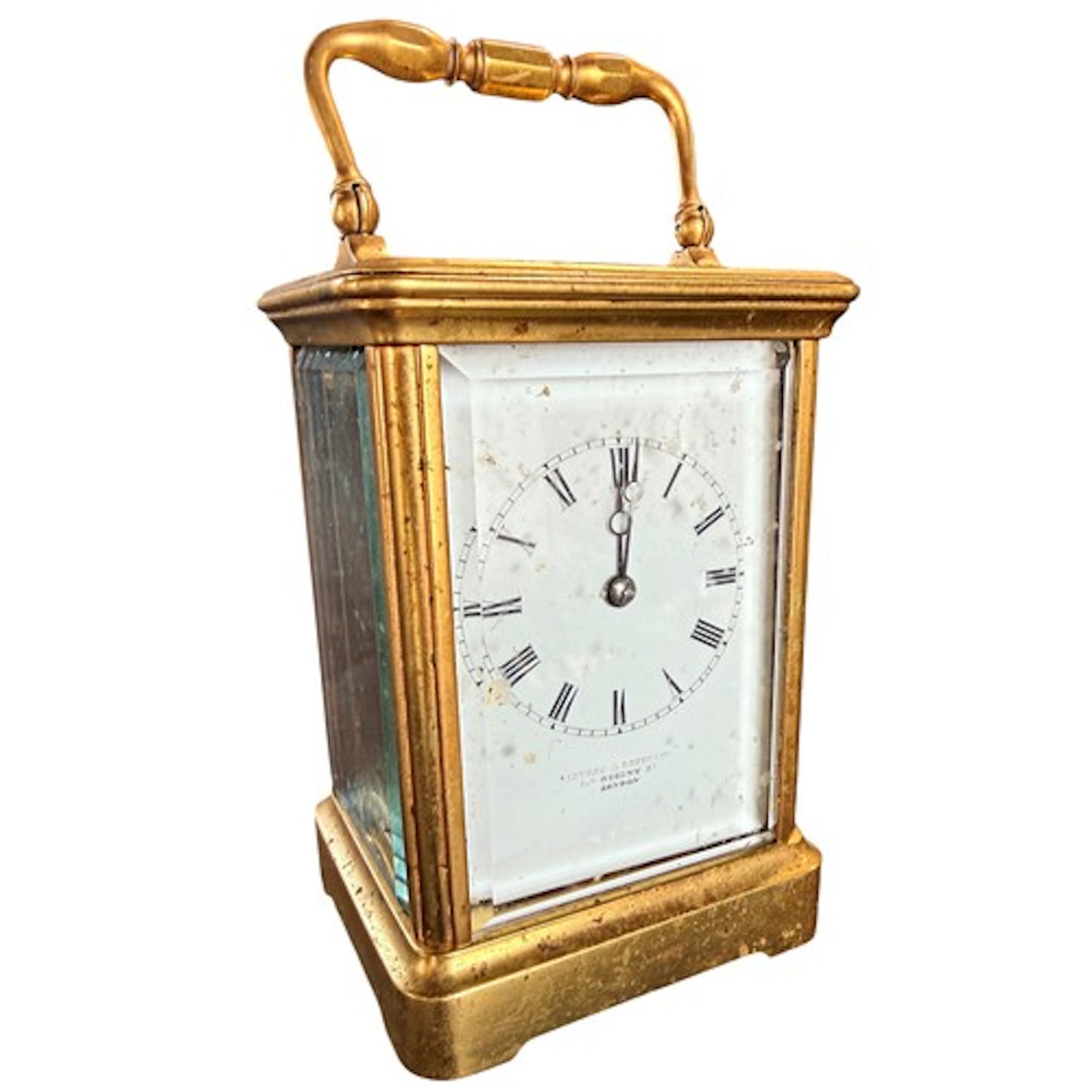 A late 19th century brass carriage timepiece, backplate stam...