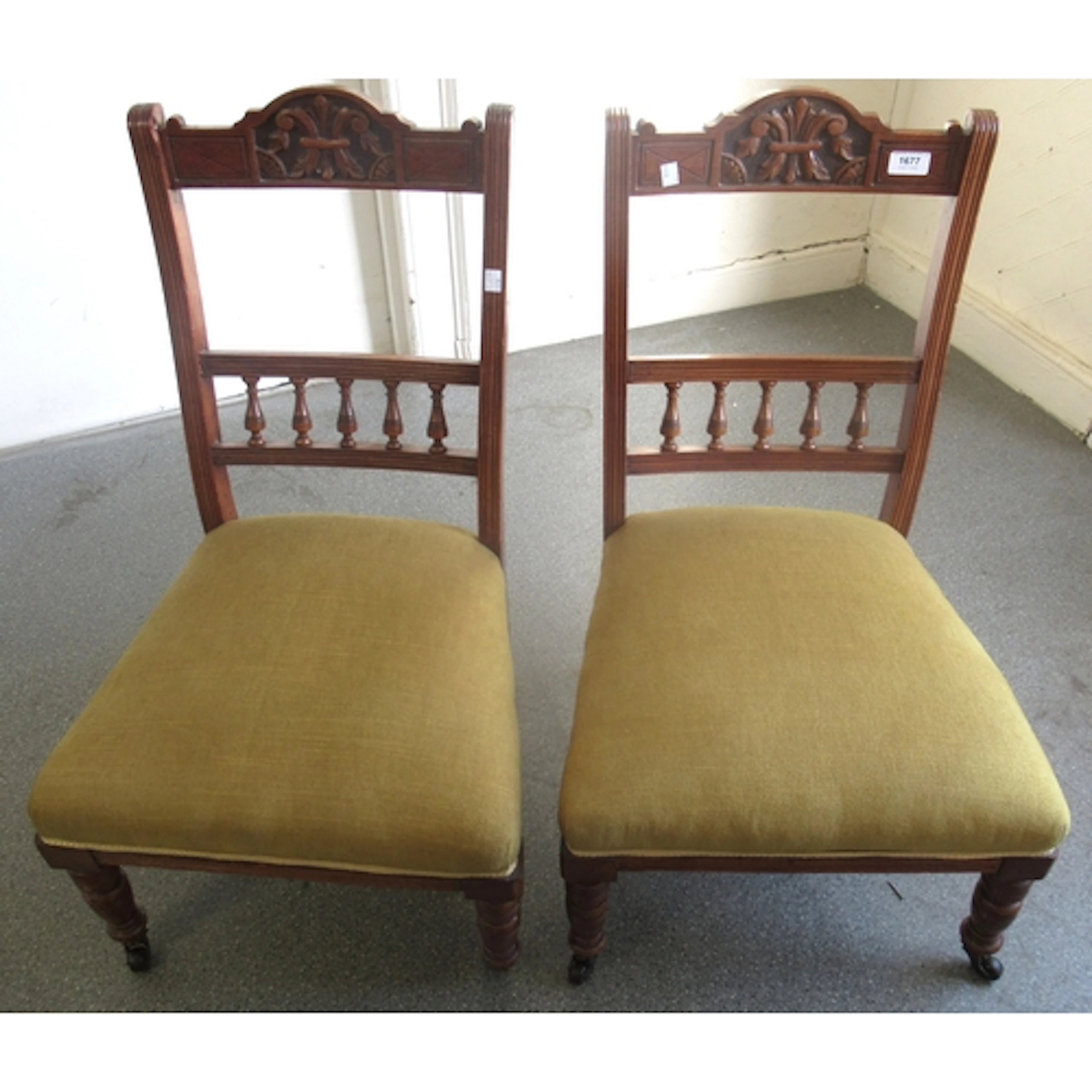 Pair of late Victorian walnut spindle back nursing chairs, t...