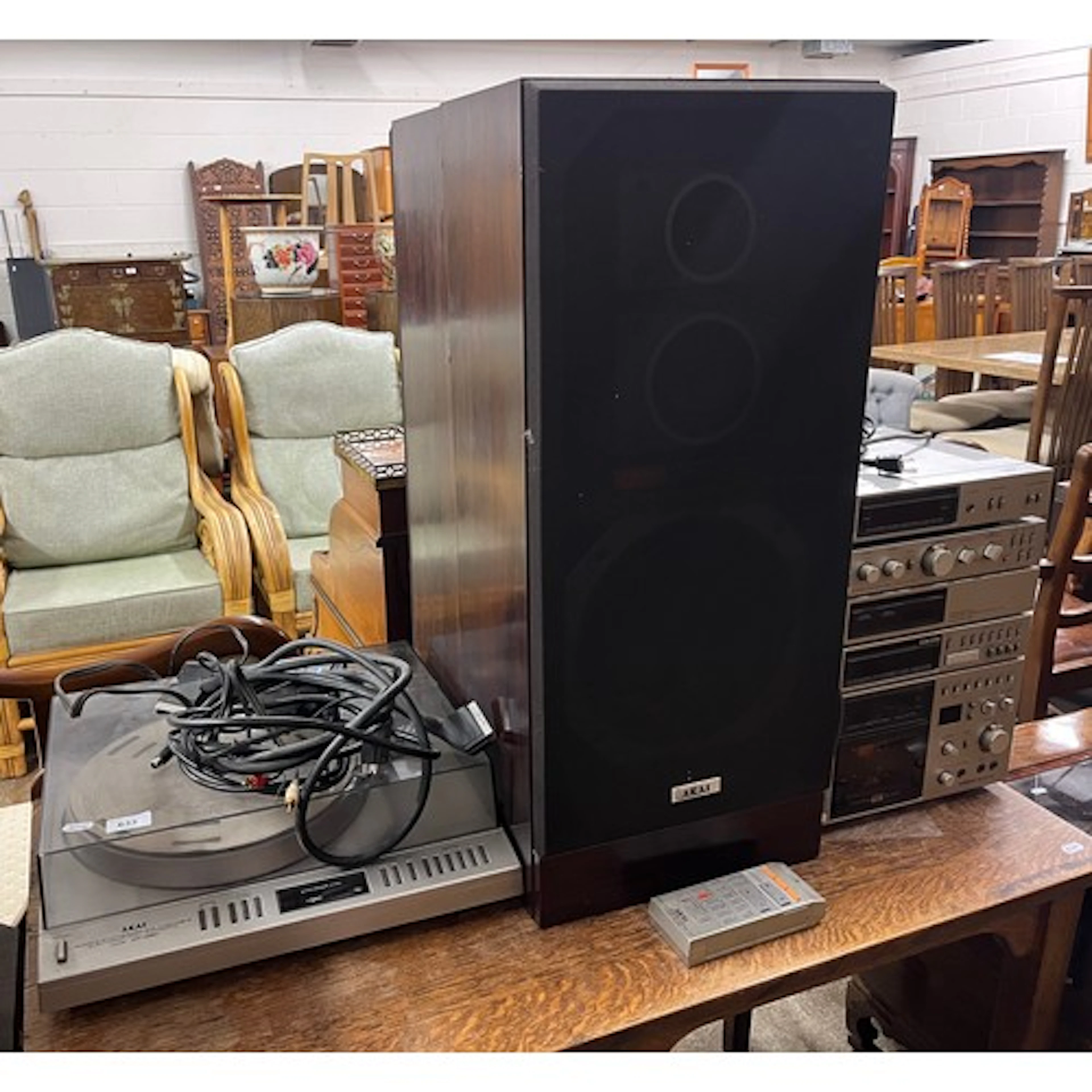 Akai music center and pair of speakers.