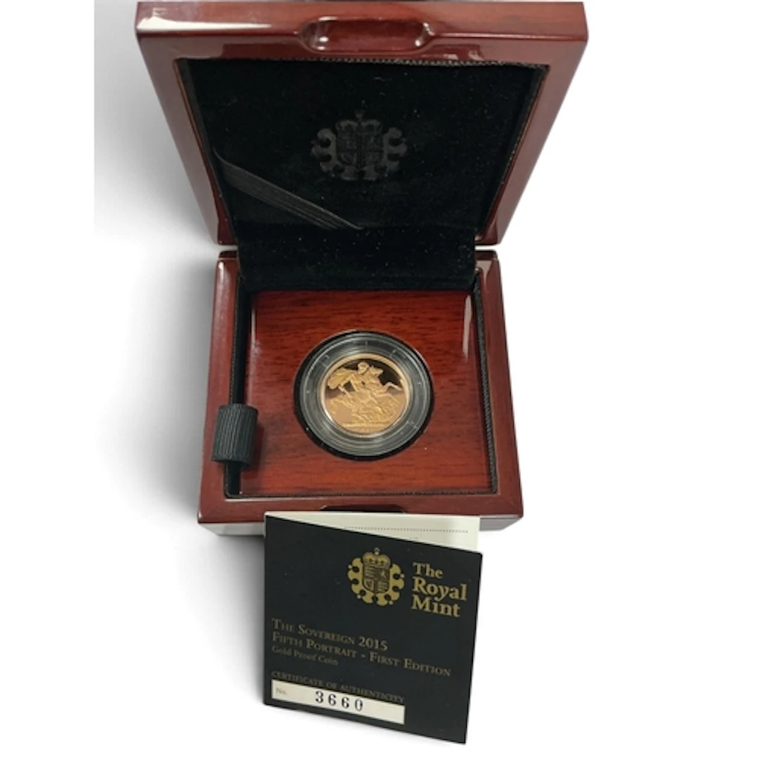 2015 Royal Mint Gold Proof Sovereign, cased with a certifica...