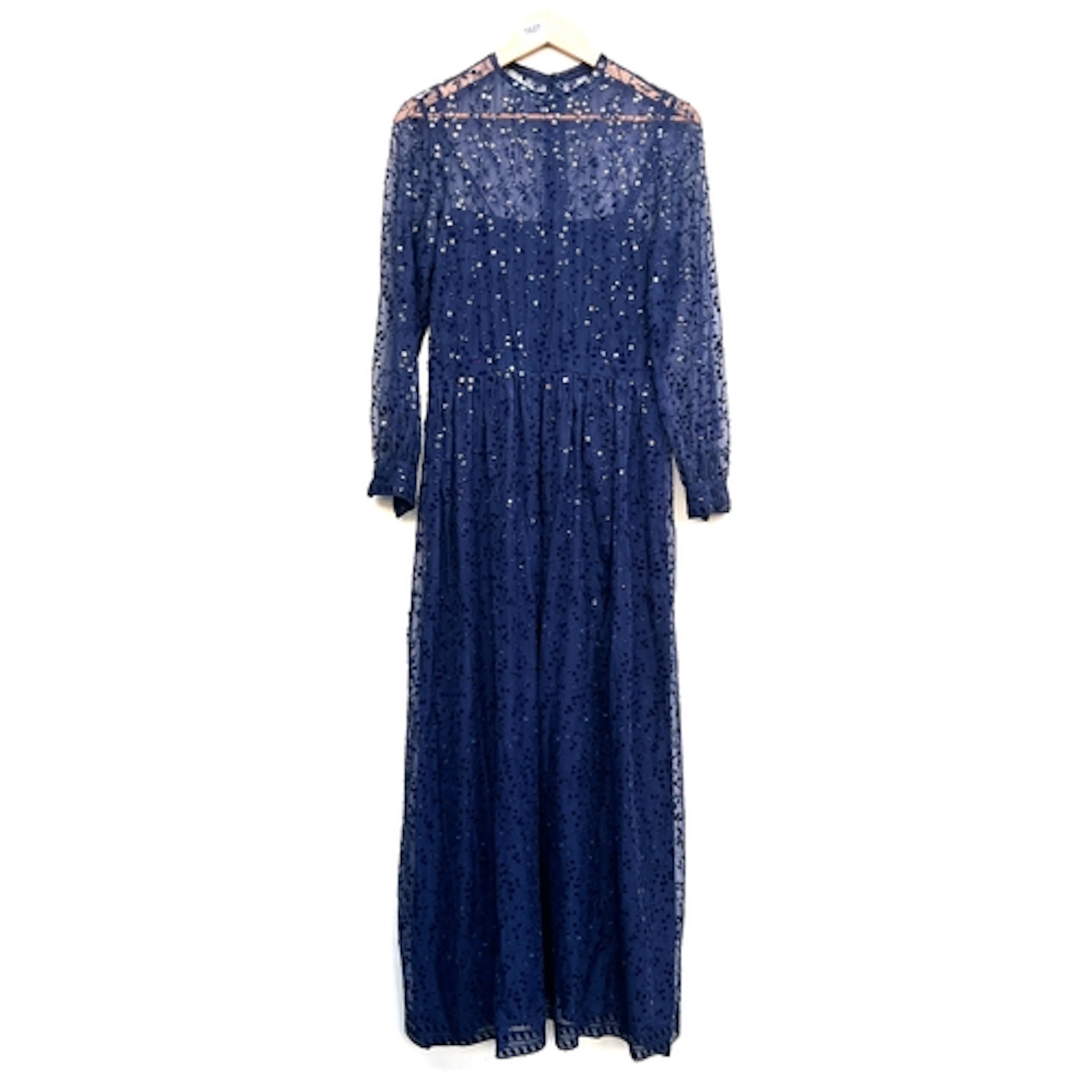 A Chanel Boutique navy blue silk long sleeved dress with seq...